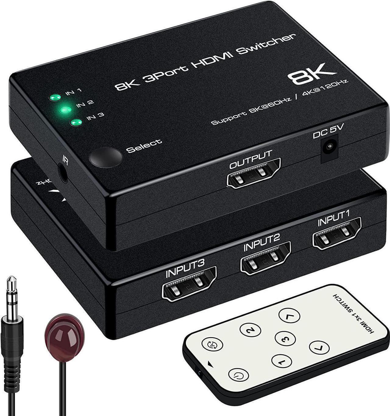 Main image of 3 in 1 Out HDMI 2.1 Switch 8K@60Hz, 4K@120Hz HDMI Switcher 3 Port, 8K HDMI Auto Switch 3x1 Selector with IR Remote for Xbox,PS5,PS4,UHD TV, Support 48Gbps, HDCP 2.3,HDR 10+, 1080P@240Hz