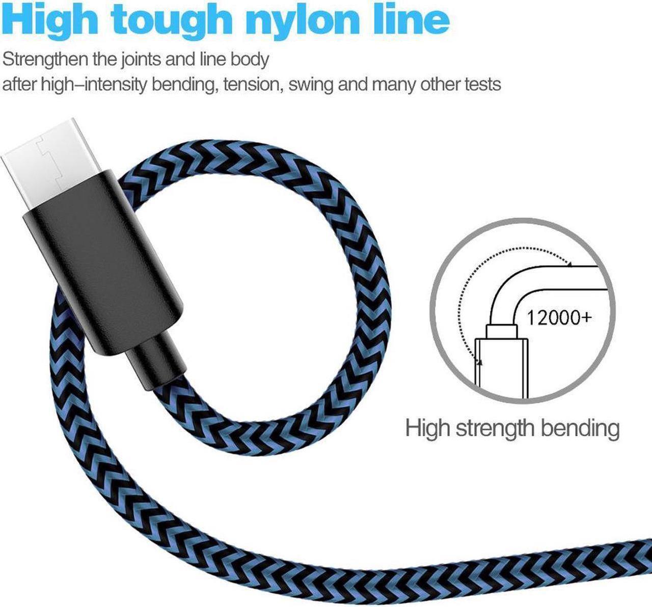 Alt view image 2 of 7 - USB Type C Cable 5Pack (3/3/6/6/10FT) Nylon Braided USB C Cable Fast Charger Charging Cord Compatible Samsung Galaxy S9 S8 Note 9 Note 8 Plus,LG V30 G6 G5 V20,Google Pixel, Moto Z2 (Blue)