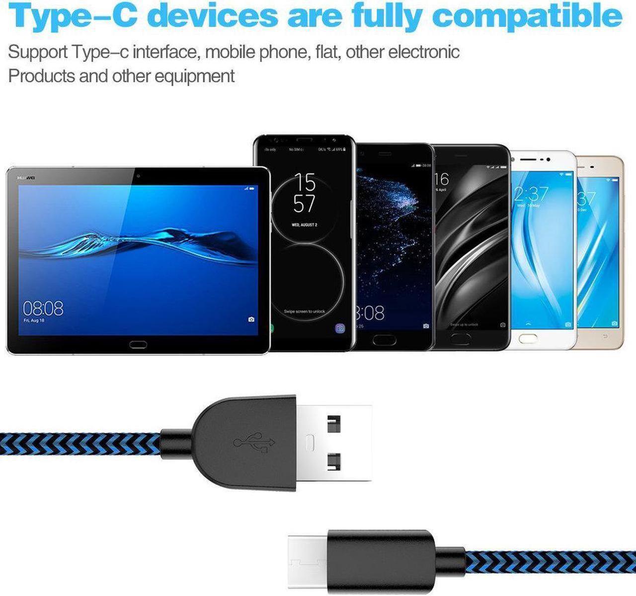 Alt view image 5 of 7 - USB Type C Cable 5Pack (3/3/6/6/10FT) Nylon Braided USB C Cable Fast Charger Charging Cord Compatible Samsung Galaxy S9 S8 Note 9 Note 8 Plus,LG V30 G6 G5 V20,Google Pixel, Moto Z2 (Blue)