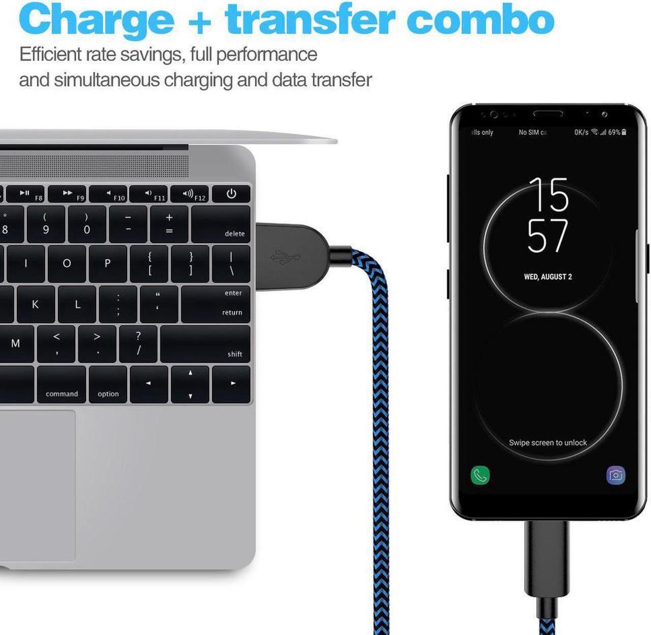Alt view image 6 of 7 - USB Type C Cable 5Pack (3/3/6/6/10FT) Nylon Braided USB C Cable Fast Charger Charging Cord Compatible Samsung Galaxy S9 S8 Note 9 Note 8 Plus,LG V30 G6 G5 V20,Google Pixel, Moto Z2 (Blue)