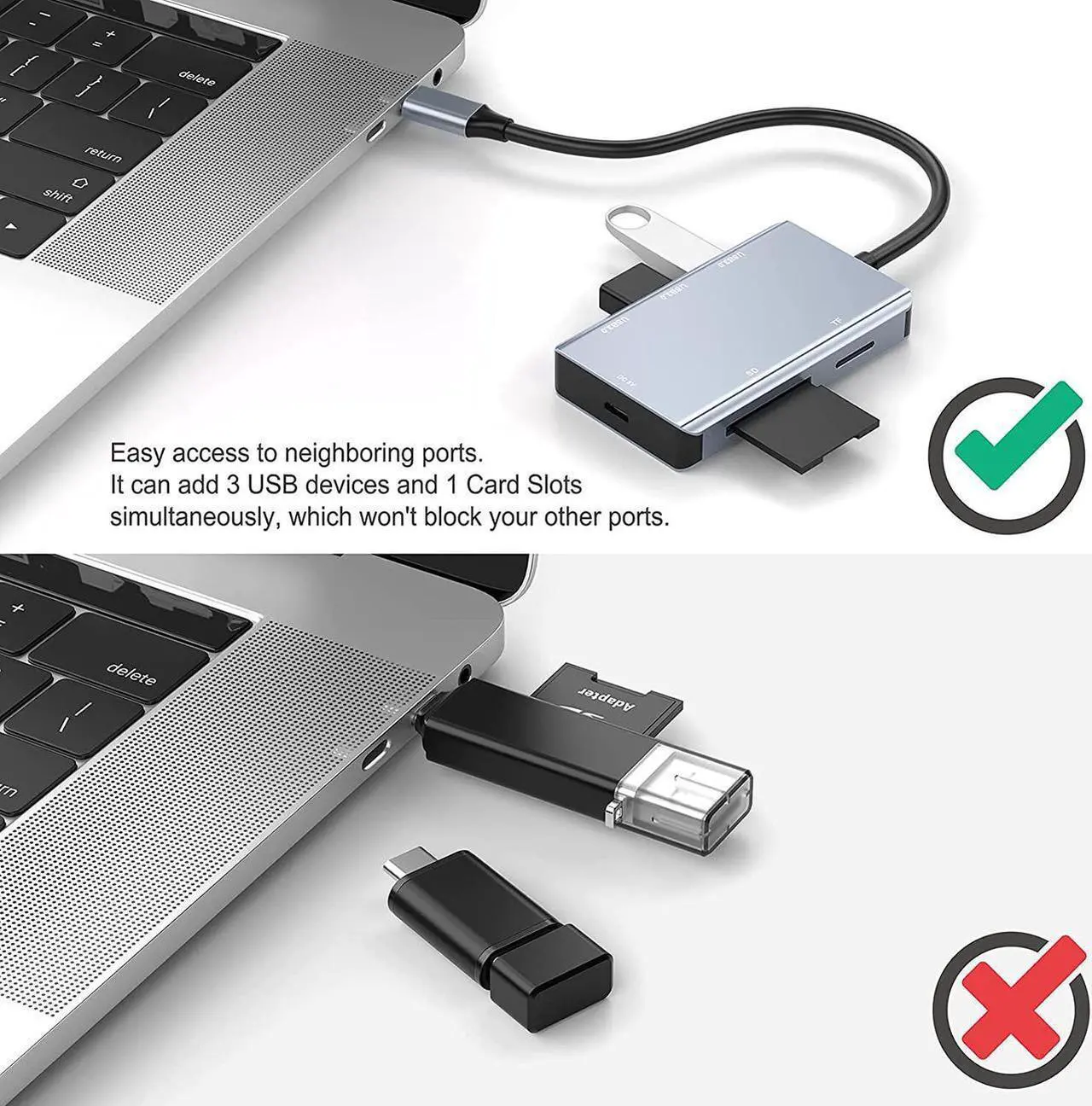 Alt view image 7 of 7 - 5-in-1 USB C Hub with SD Card Reader, USB C to SD Card Reader Adapter with 3 USB 3.0 Port & 5V Power Supply, 2TB Capacity Memory Card for MacBook Camera Android Windows Linux and Other Type C Device