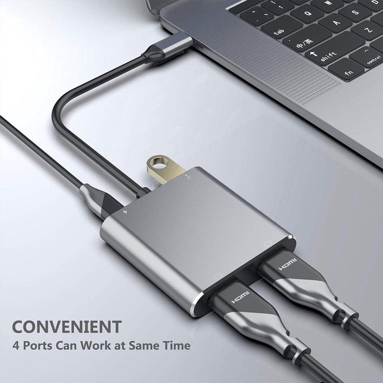 Alt view image 5 of 7 - USB C Type C to Dual HDMI USB 3.0 Type-C PD Converter 4 in 1 USB C Dock Station Hub 4K Hdmi Adapter Cable for Phone Macbook Laptop TV Monitor (Gray)