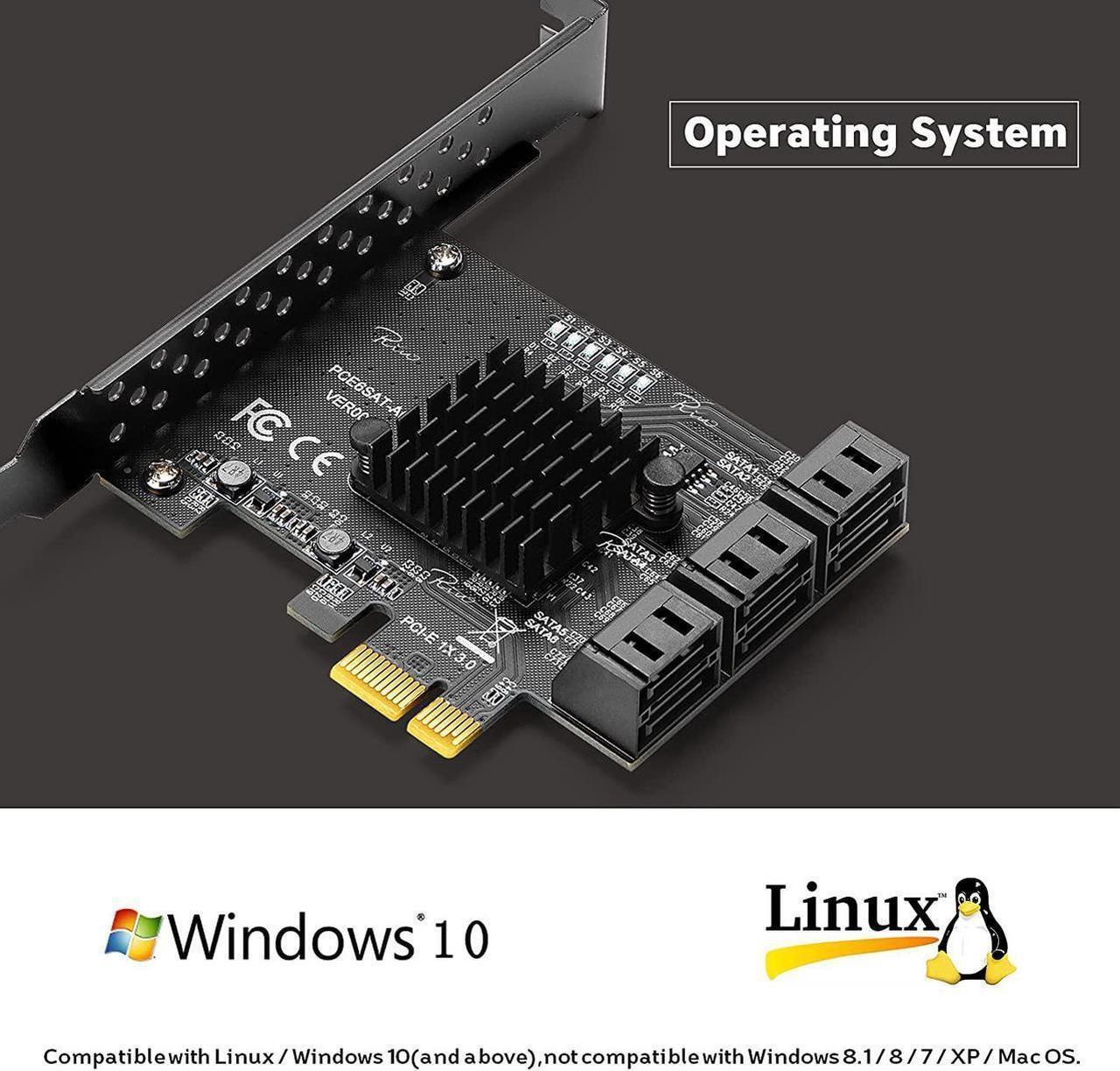 Alt view image 2 of 7 - PCIe SATA Card, PCI-E 3.0 to 6 Port SATA Card, SATA Controller Expansion Card with Low Profile Bracket, Non-Raid, Boot as System Disk, Support 6 SATA 3.0 Devices