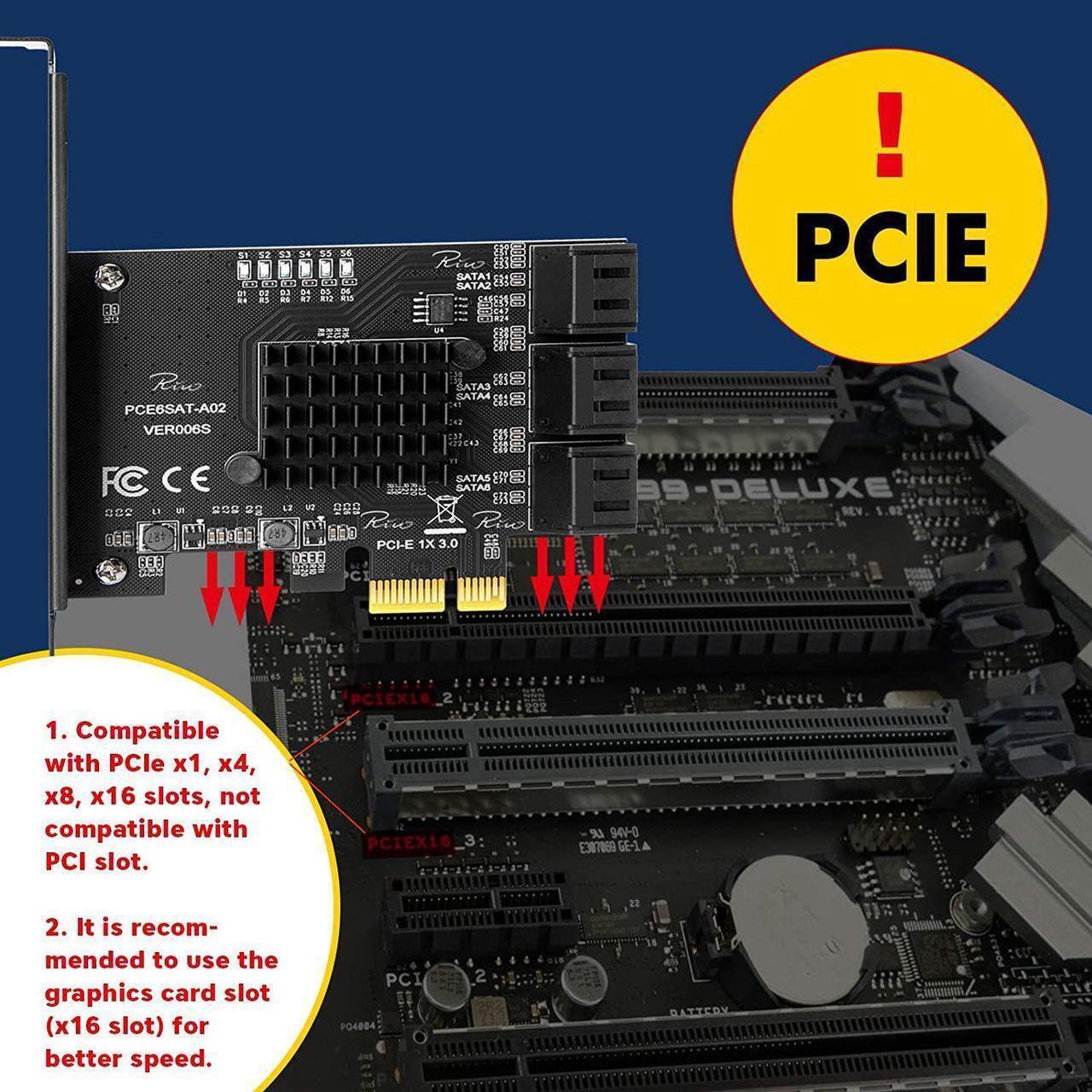 Alt view image 3 of 7 - PCIe SATA Card, PCI-E 3.0 to 6 Port SATA Card, SATA Controller Expansion Card with Low Profile Bracket, Non-Raid, Boot as System Disk, Support 6 SATA 3.0 Devices