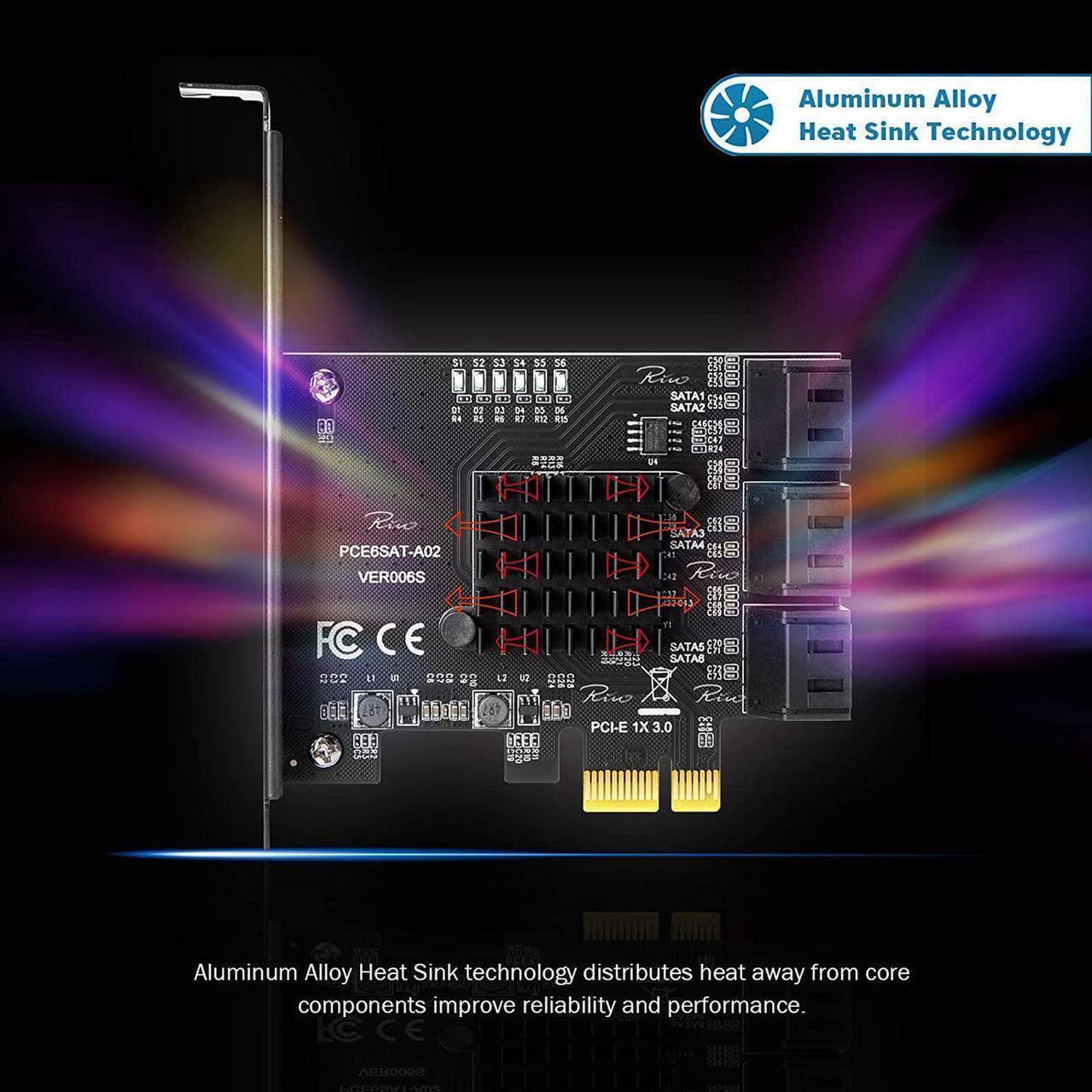 Alt view image 4 of 7 - PCIe SATA Card, PCI-E 3.0 to 6 Port SATA Card, SATA Controller Expansion Card with Low Profile Bracket, Non-Raid, Boot as System Disk, Support 6 SATA 3.0 Devices