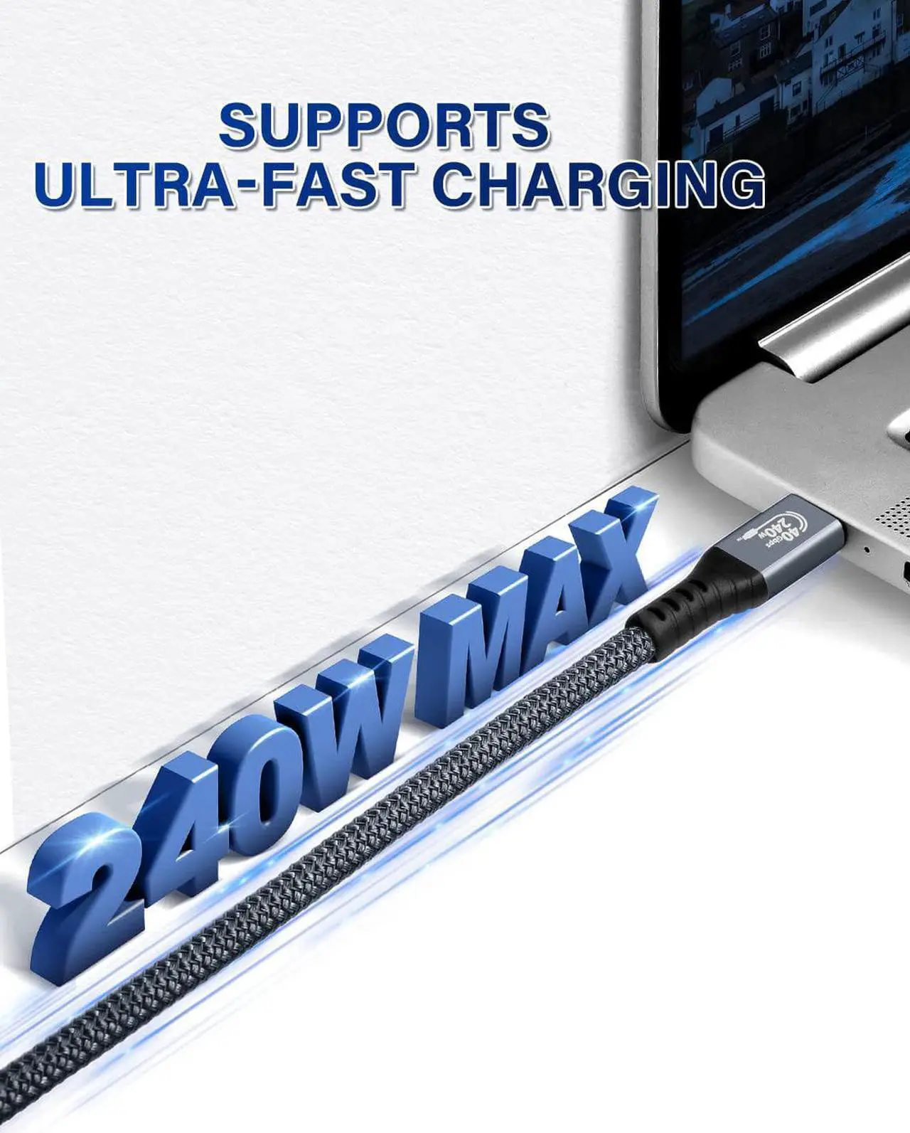 Alt view image 4 of 7 - [Upgraded] USB4 Cable Compatible with Thunderbolt 4/3 Cable 1M / 3.3 ft, Supports 240W Charging / 8K Display / 40Gbps Data Transfer USB C to USB C USB 4 Cable, for Type-C Latops, Hub, Docking and More