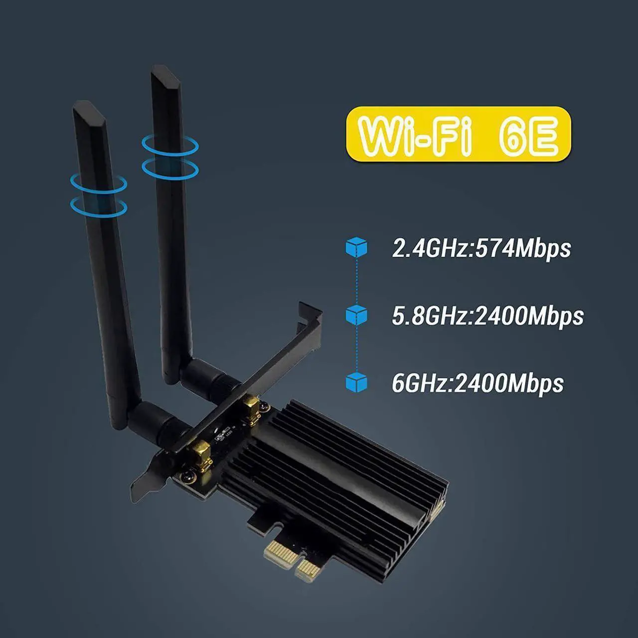 Alt view image 2 of 7 - WiFi 6E 5400Mbps AX210 wireless PCIe card, updated to 6G/5.8G/2.4GHz Tri-Band, Bluetooth 5.2, 802.11AX Internal Network Adapter for PC with MU-MIMO, Ultra-Low Latency, Support Windows10 (64bit)