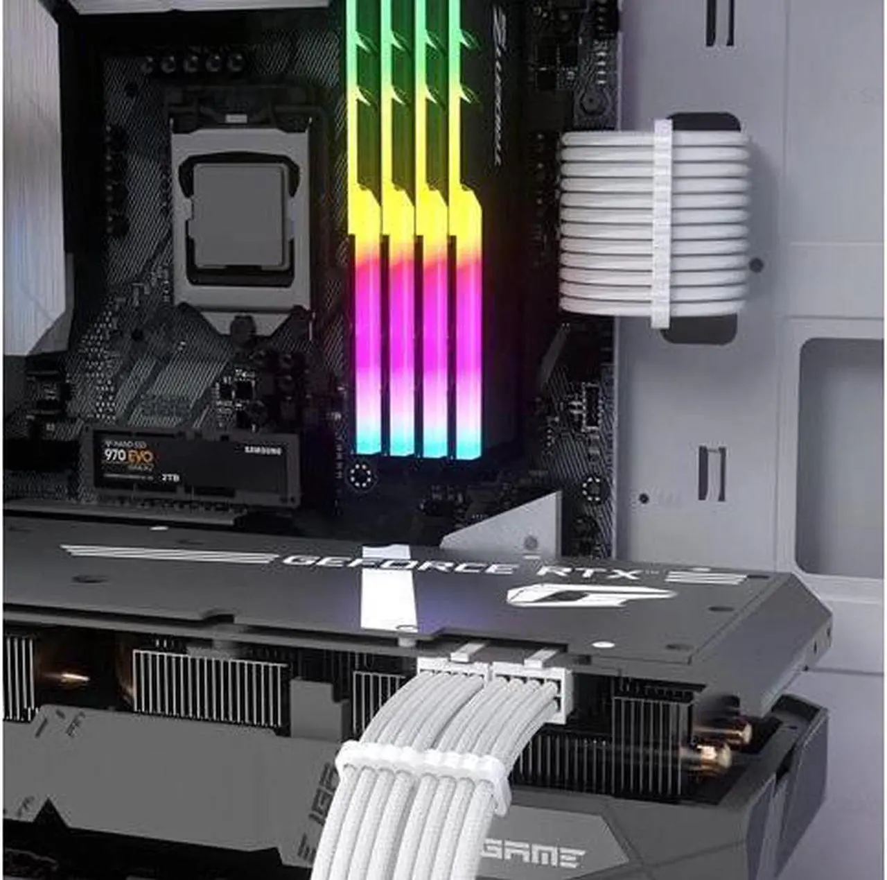 Alt view image 3 of 6 - BUCIER White PSU Extension Cable Kit,Custom Sleeved Power Supply Cable Mod for PC Build 18AWG 24Pin ATX /8 (4+4) Pin EPS CPU Cable /8 (6+2) Pin PCI-E GPU PSU Cables 6PCS with Cable Comes