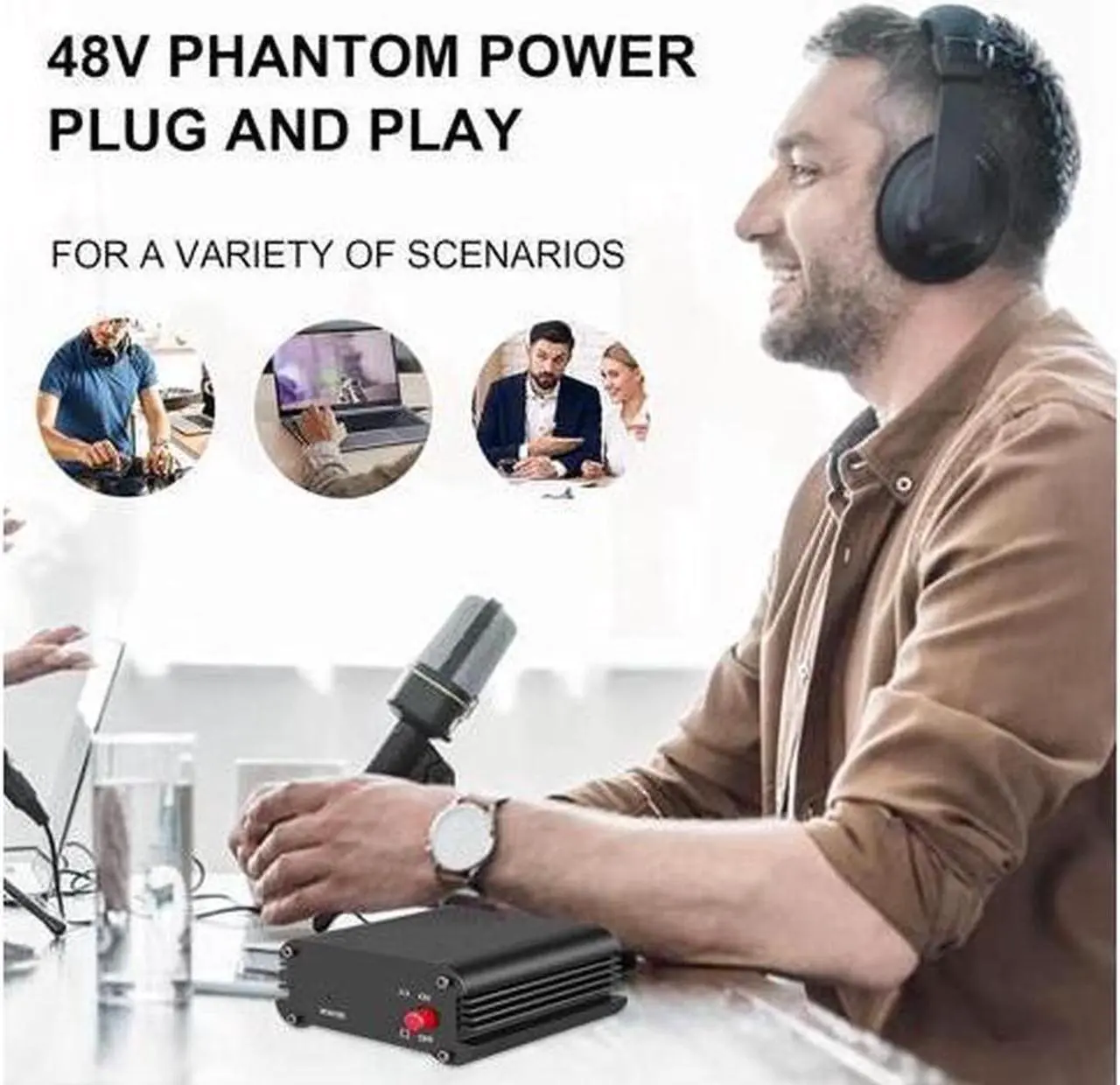 Alt view image 5 of 6 - BUCIER 1Channel 48V Phantom Power Supply with Adapter BONUS+XLR 3 Pin Microphone Cable for Any Condenser Microphone Music Recording Equipment