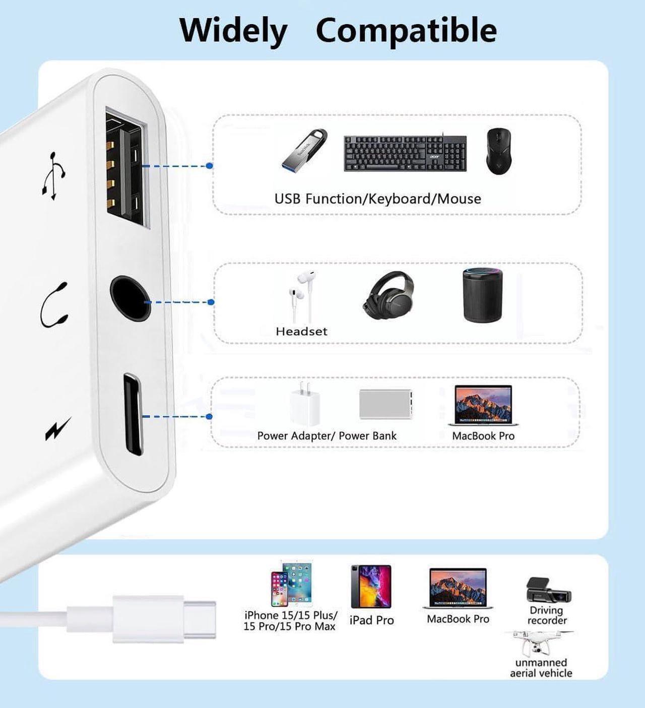 Alt view image 4 of 7 - USB C to USB Adapter Headphones 3.5mm 3 in 1 USB-C Fast Charging Adapter Super Speed Data Transfer Charging up to 60W