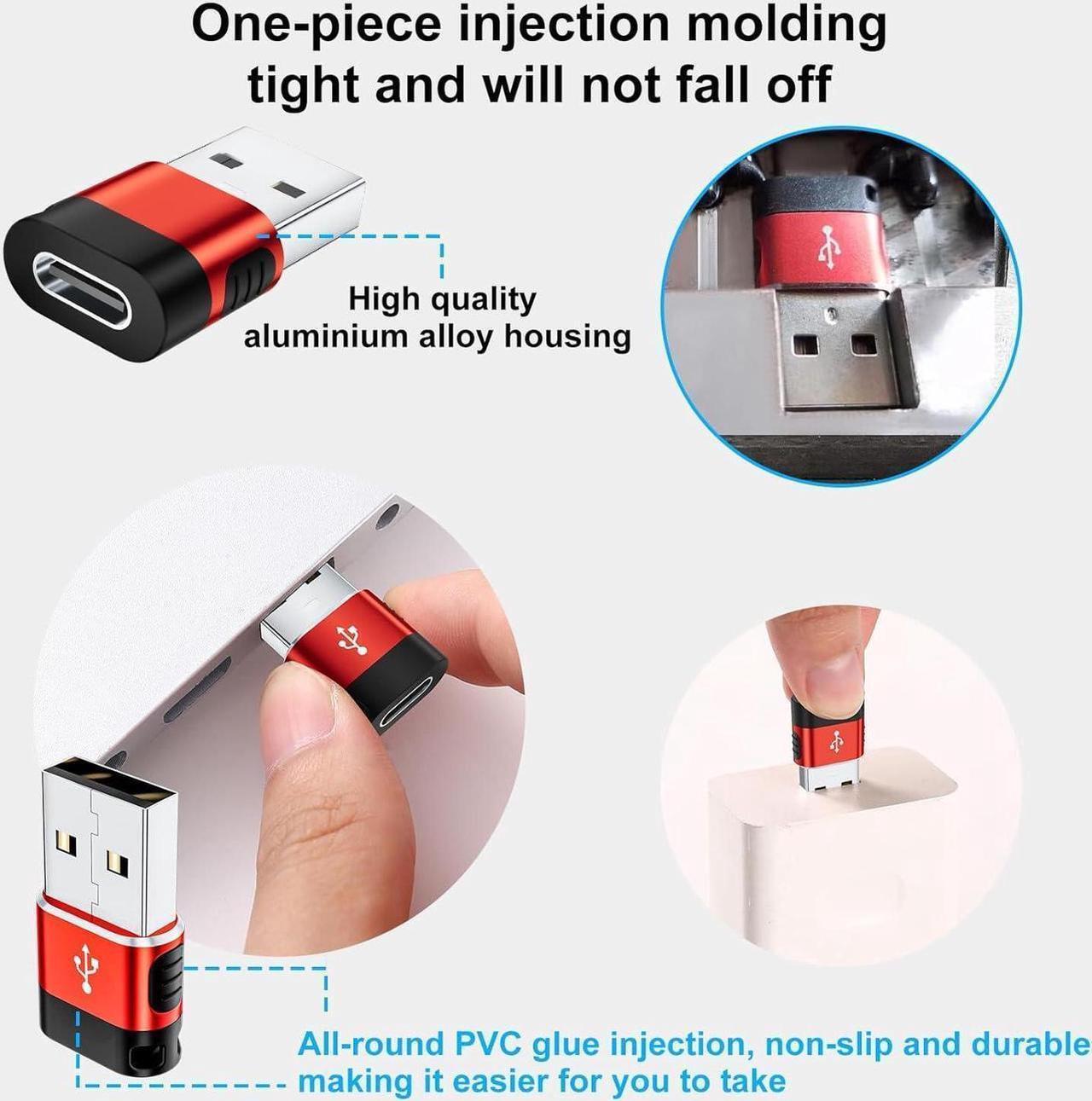 Alt view image 7 of 7 - USB to USB C Adapter 6 Pack USB to USBC-C Adapter USB to C Adapter USBC to USB Adapter USB-C to USB Adapter USB to USB C Cable Converter for iPhone 15 14 13 iPad AirPods and More Red