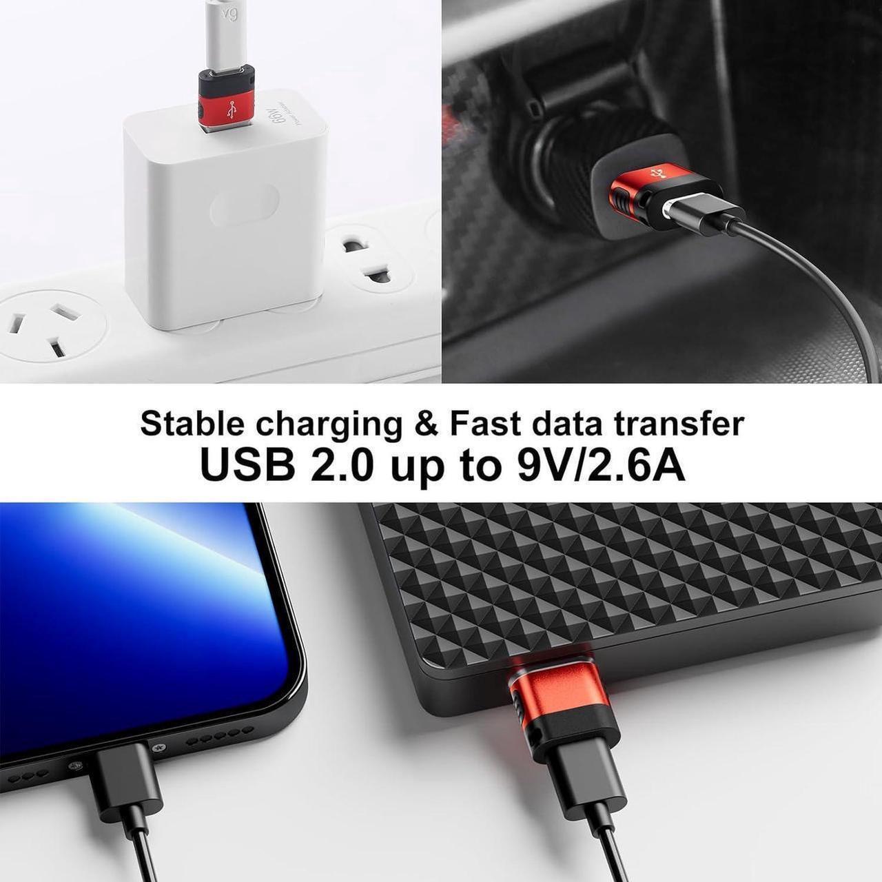 Alt view image 6 of 7 - USB to USB C Adapter 6 Pack USB to USBC-C Adapter USB to C Adapter USBC to USB Adapter USB-C to USB Adapter USB to USB C Cable Converter for iPhone 15 14 13 iPad AirPods and More Red
