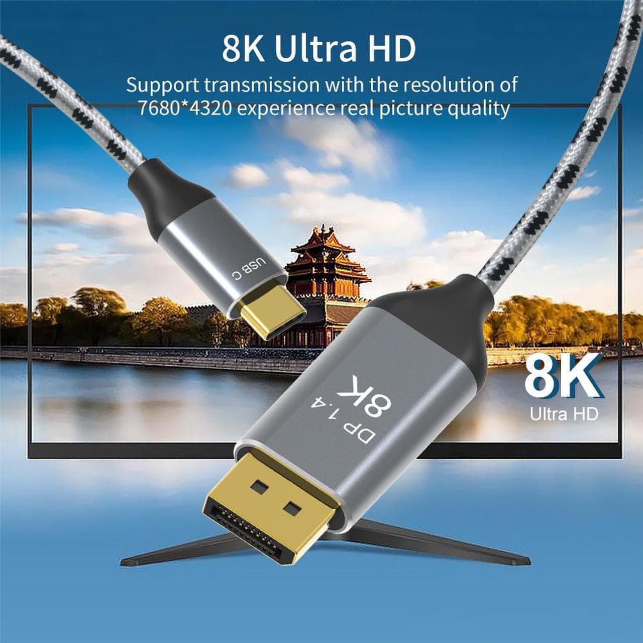 Alt view image 3 of 7 - USB C to DisplayPort 1.4 Cable [8K@60Hz, 4K@144Hz 120Hz, 2K@240Hz], Type C 3.1 to DP 1.4 Cable, [32.4 Gbps, Thunderbolt 3 Compatible] for MacBook Pro M1 M2, Mac Studio, Mac Mini, XPS, 6.6 ft.