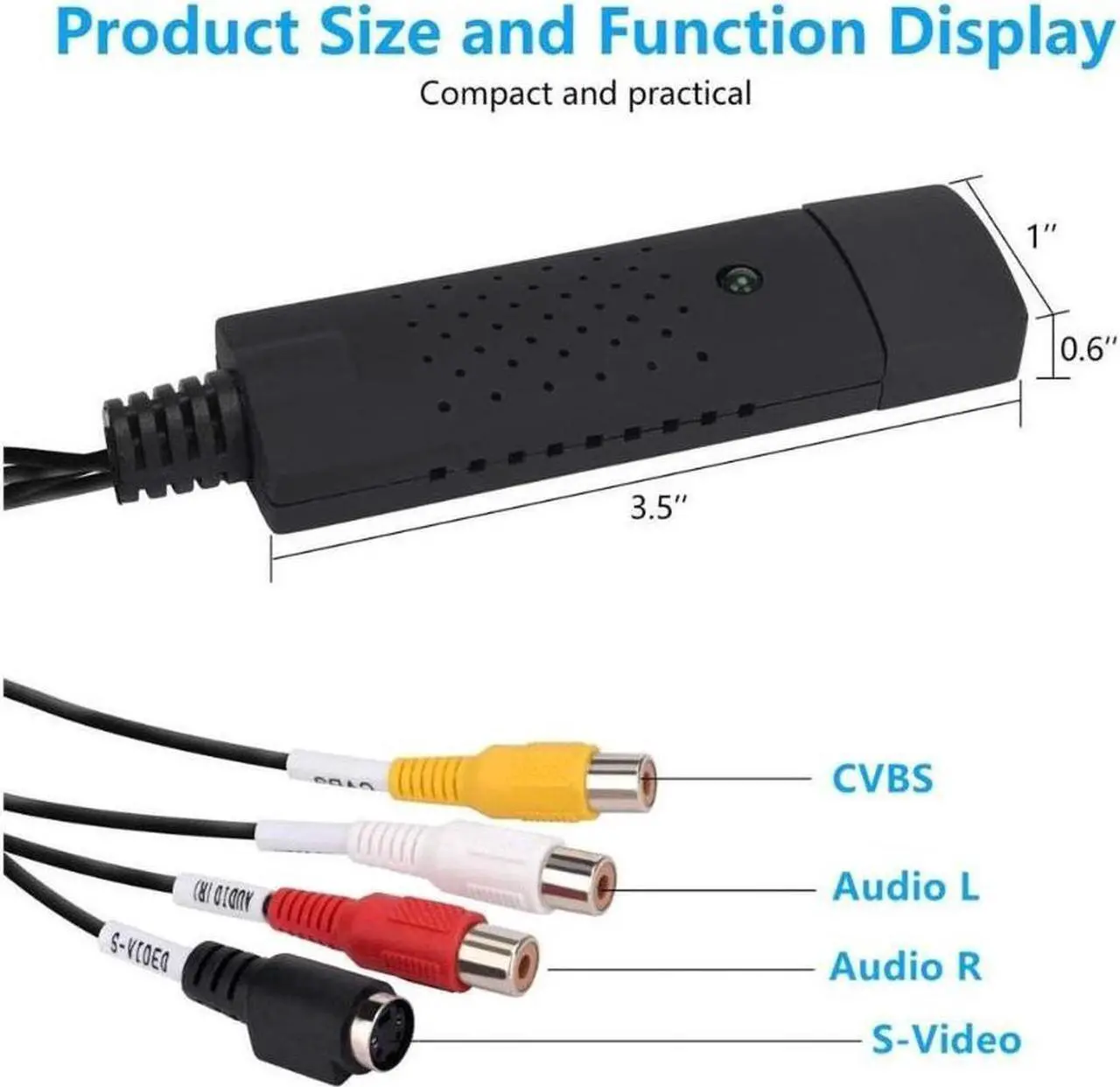 Alt view image 5 of 6 - USB Video Capture Converter, Digitize and Edit Video, VCR VHS to DVD, Analog Video to Digital PC for Windows 7 8 10