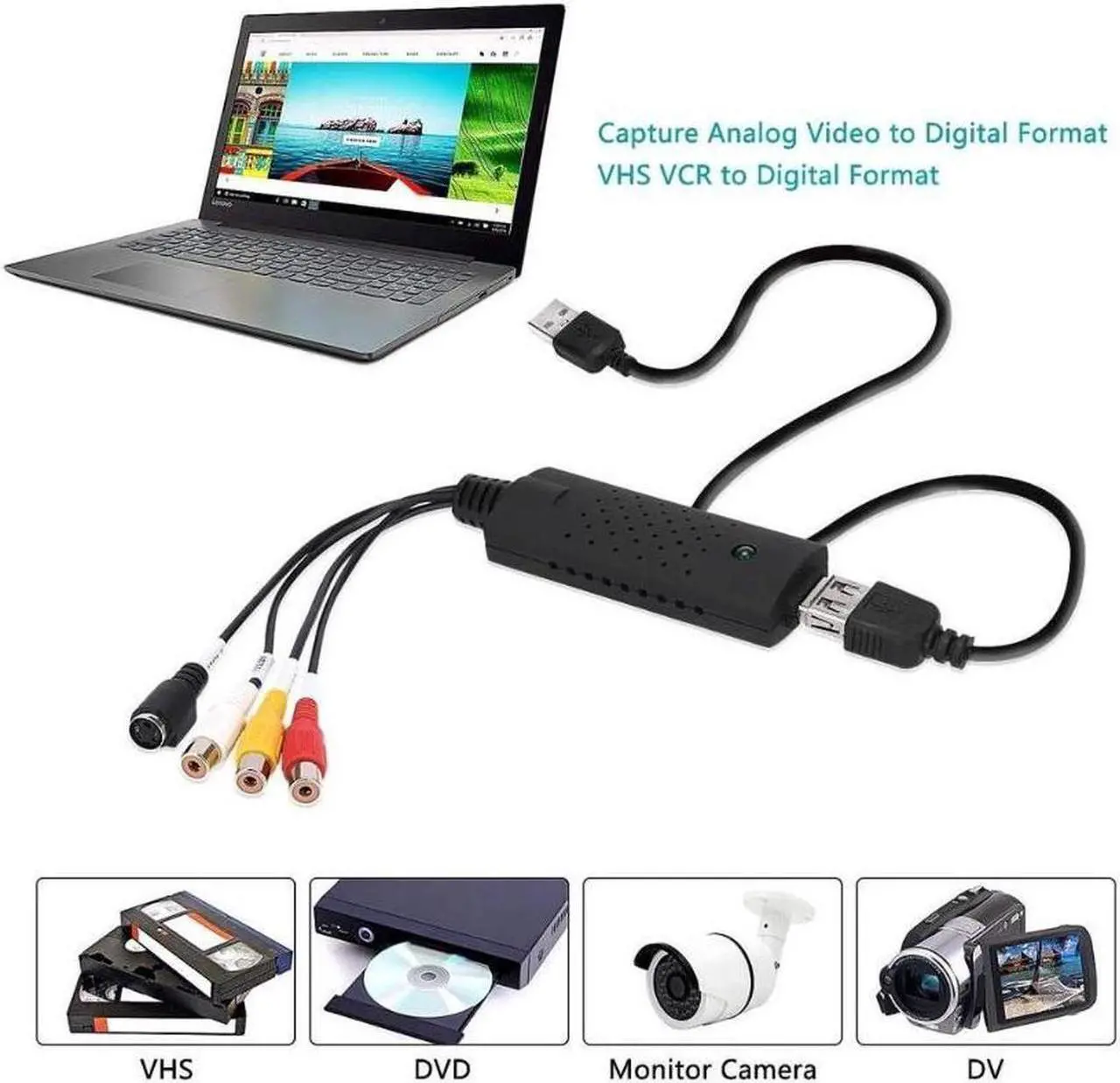 Alt view image 2 of 6 - USB Video Capture Converter, Digitize and Edit Video, VCR VHS to DVD, Analog Video to Digital PC for Windows 7 8 10