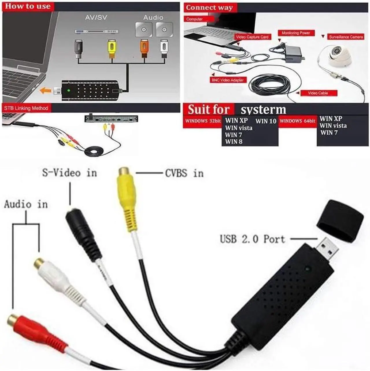 Alt view image 4 of 6 - USB Video Capture Converter, Digitize and Edit Video, VCR VHS to DVD, Analog Video to Digital PC for Windows 7 8 10