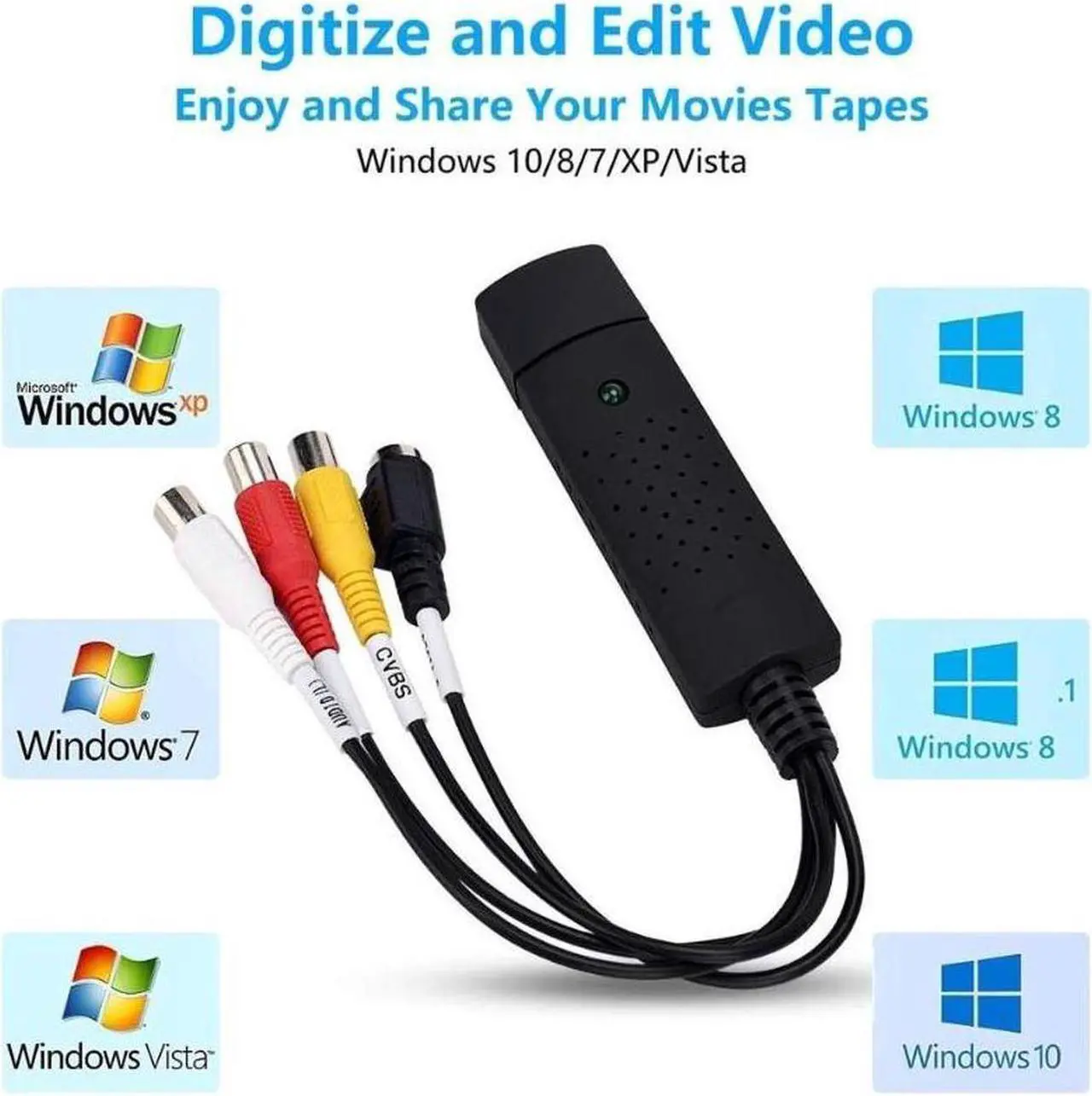 Alt view image 3 of 6 - USB Video Capture Converter, Digitize and Edit Video, VCR VHS to DVD, Analog Video to Digital PC for Windows 7 8 10