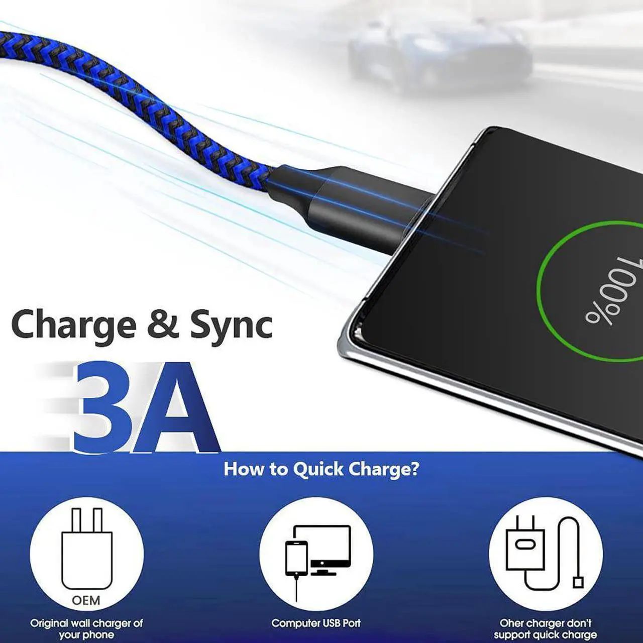 Alt view image 2 of 7 - USB C Cable 10ft 3 Pack USB C Charger Cable, USB A to USB C Charging Cable USB Type C Fast Charge Cord Compatible with Samsung Galaxy S20 S10 Note 9, Android Cell Phones and More- Black Blue Red