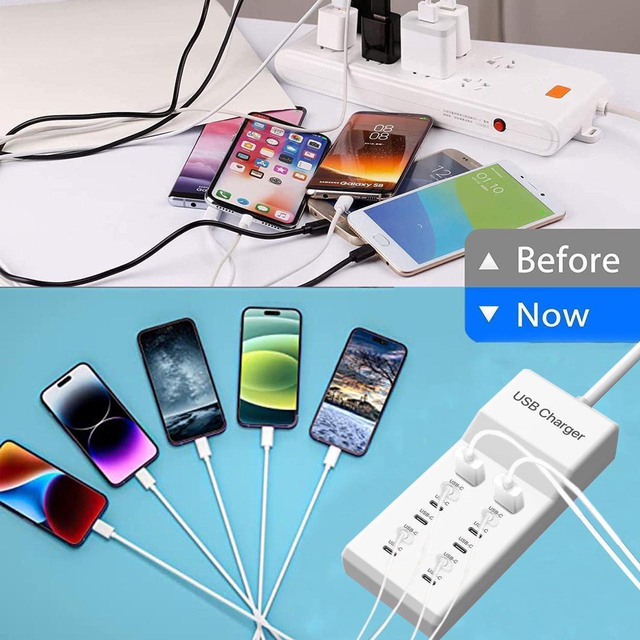 Alt view image 6 of 7 - Multiple USB C Charger, 12 Ports USB Charging Station, 60W MultiPort Charger[10 USB-C+2 USB-A], USB Wall Charger, Desktop USB Charger Compatible with iPhone/iPad//Google Pixel/Watch/Headphones