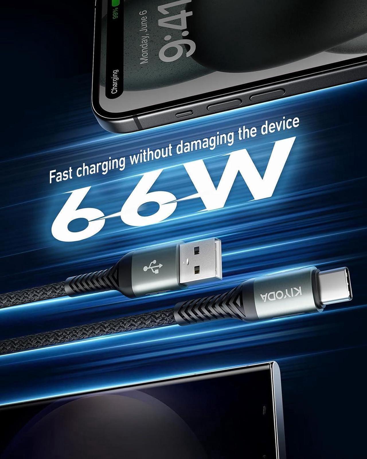 Alt view image 2 of 6 - USB C Cable Nylon Braided Coiled 3FT USB A to Type C Charger Cord for Car 66W Fast Charging Cable Compatible with Samsung Galaxy S20 S10 S9 S8 Plus, Note 10 9 8 and Other USB C Devices - 2Pack