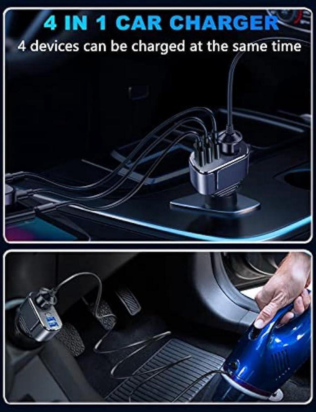 Alt view image 3 of 6 - 4 in 1 USB C Car Charger Adapter, 210W Multi USB Cigarette Lighter Adapter, Socket Splitter with 3 USB Ports, 12V/24V Outlet Dual USB Type C PD Fast Car Charger for iPhone 15/14,iPad,Samsung,GPS