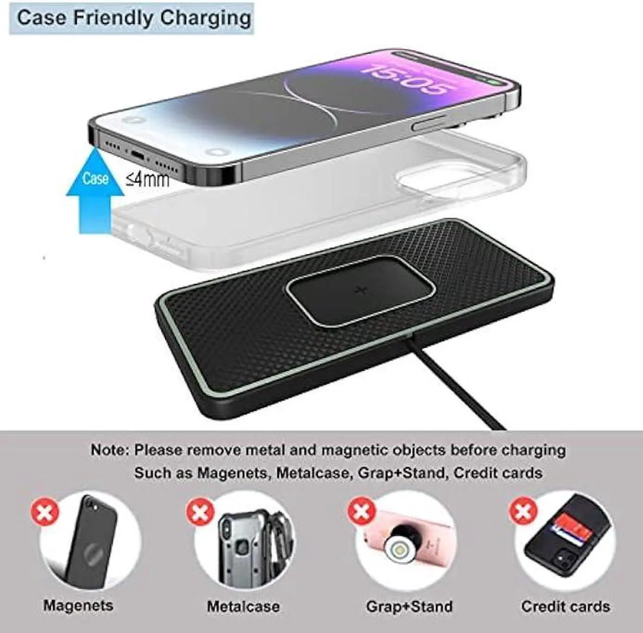 Alt view image 6 of 6 - Wireless Charger, 15W Wireless Car Charger Charging pad Fast Wireless Phone Charger Cell Phone Wireless Charger pad Android Non Slip Wireless Charging mat galaxy21/20S9S10S8Note10 (C1P)