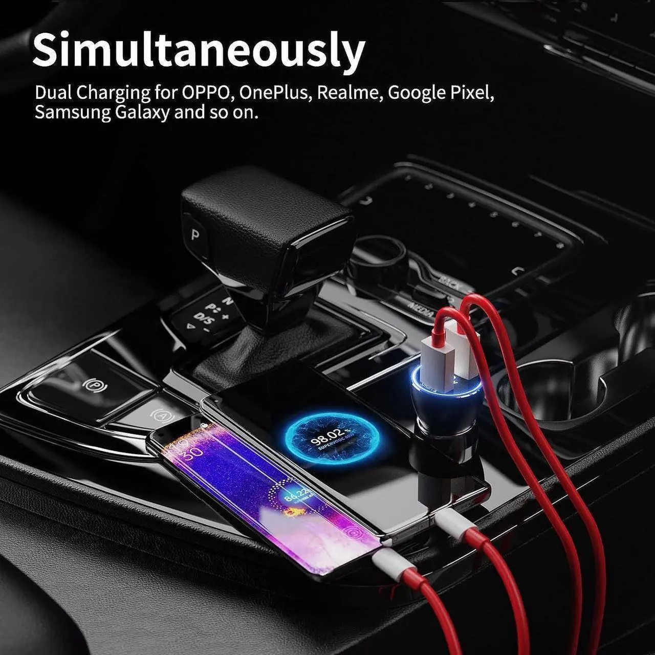 Alt view image 6 of 6 - Car Charger SuperVOOC 80W for OnePlus 12R 12 11 10t 10 Pro, SuperVOOC Warp Charger for OnePlus Open Pad Nord 9 Pro 8 7T 6 6T 5 5T LED Display Dual USB Car Charger Adapter with 3.3FT USB A to C Cable