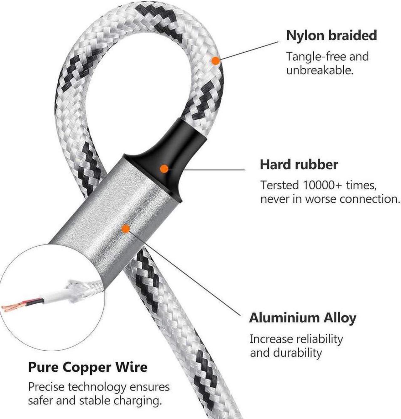 Alt view image 7 of 7 - Multi Charging Cable, 5ft 3Pack Multi Charger Cable Nylon Braided Multiple USB Universal 3 in 1 Charging Cord Adapter with Type-C, Micro USB Port Connectors for Cell Phones and More