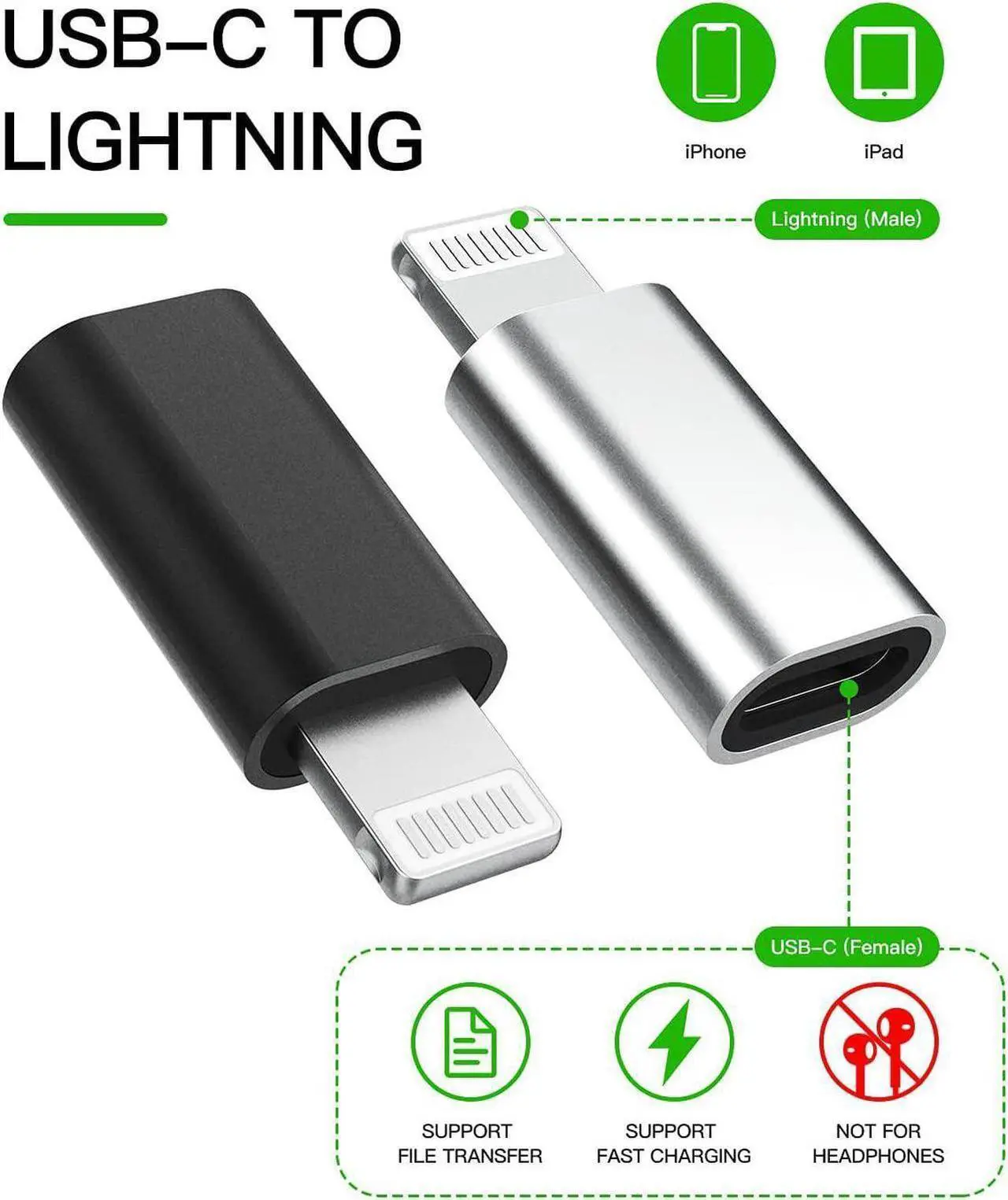 Alt view image 5 of 7 - 3Pack,USB C Female to Compatible with Lightning Male Adapter type c power charger plug charging cable connector for apple Compatible for iPhone 12 11Pro Max mini X/XR/XS/8/7Plus for Ipad Air converter