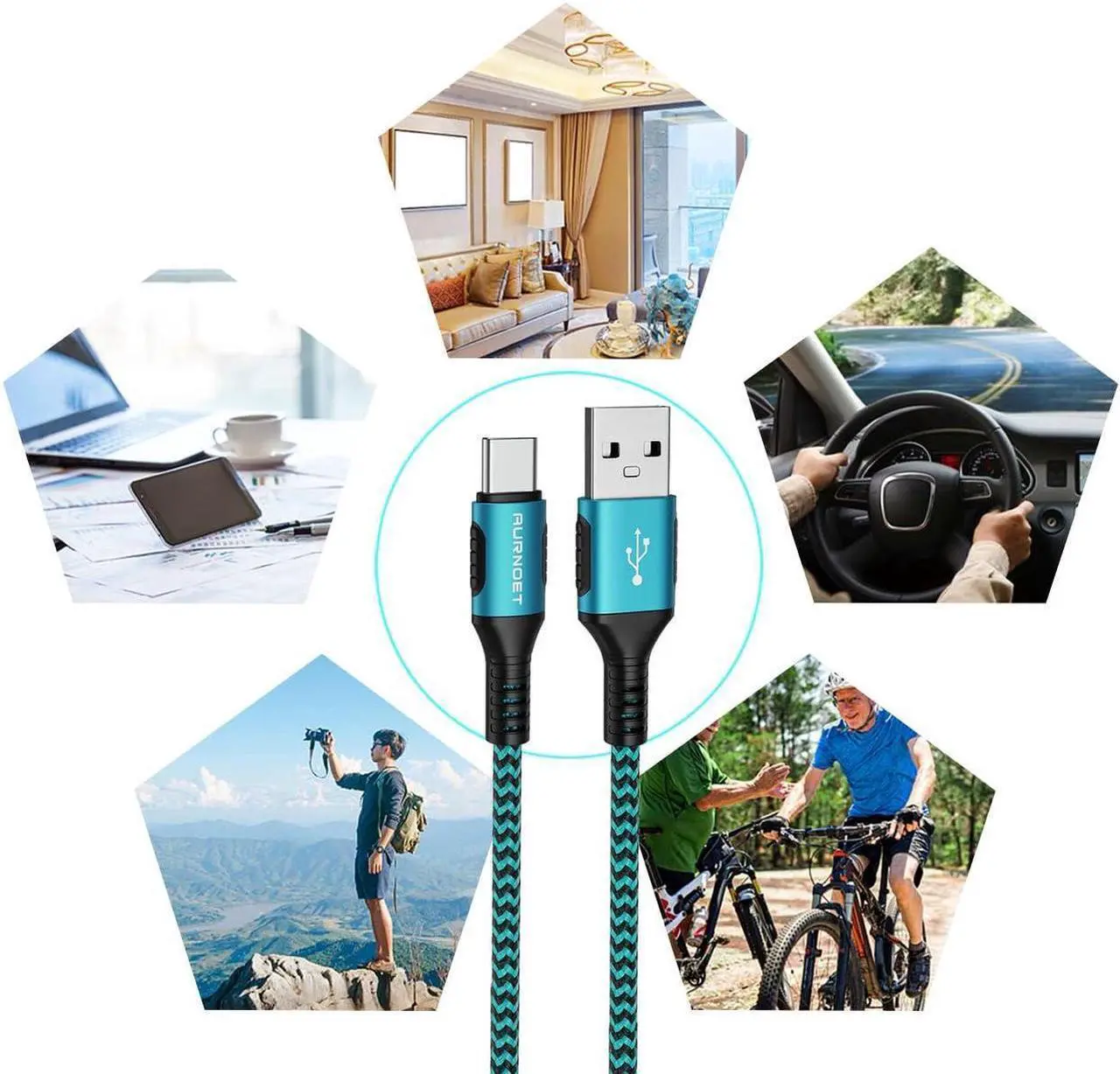 Alt view image 6 of 7 - USB C Cable 4pack 6ft Type C Charger Nylon Braided USB C Charger Cord Fast Charging Cable for Samsung Galaxy S21 S20 S10 Plus Note 10 LG Google Pixel Moto etc