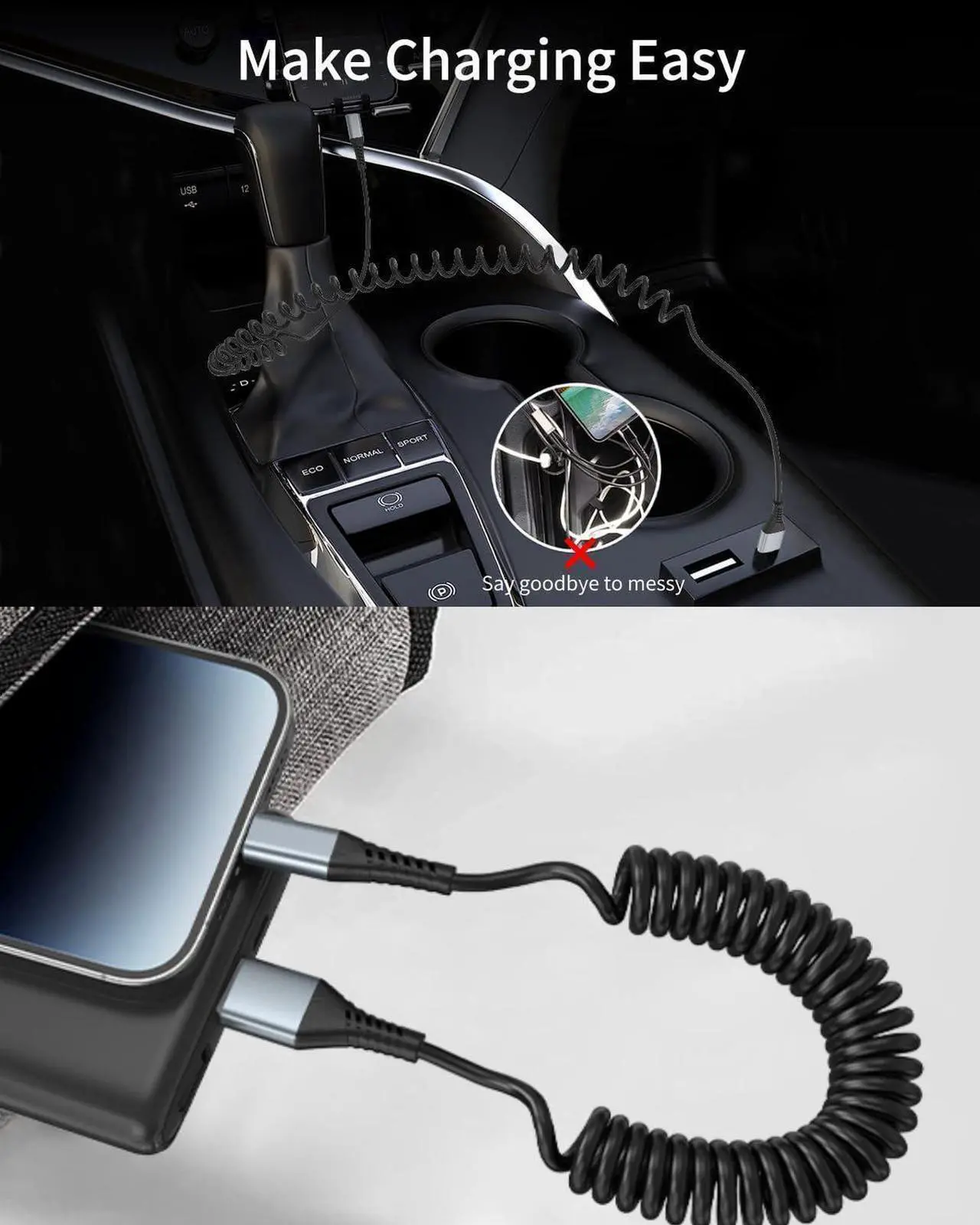 Alt view image 7 of 7 - Coiled USB C Cable, 2 Pack USB to USB C Coiled Cable for Car Short USB C Retractable Cable for iPhone 15 Pro Max, Samsung Galaxy S23 S22, Moto G8, Google Pixel, USB C Carplay Cord for Android Auto