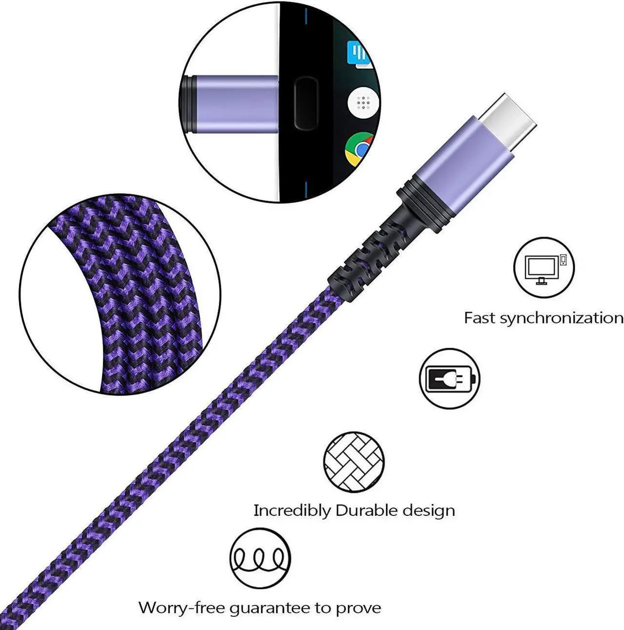 Alt view image 4 of 7 - C Charger Cable Fast Charging Phone Android Power Cord 4Pack for Samsung Galaxy S24+ S23 Ultra S22 Plus Note 21/20 Ultra, S21+/S20 Plus/S21 S20 FE/S10 Plus/S9 A11/A21/A51/A71 Google Pixel 5 4A XL