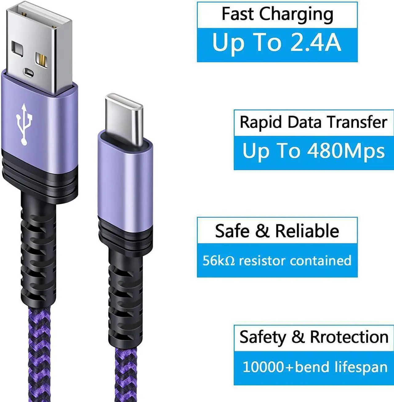 Alt view image 3 of 7 - C Charger Cable Fast Charging Phone Android Power Cord 4Pack for Samsung Galaxy S24+ S23 Ultra S22 Plus Note 21/20 Ultra, S21+/S20 Plus/S21 S20 FE/S10 Plus/S9 A11/A21/A51/A71 Google Pixel 5 4A XL
