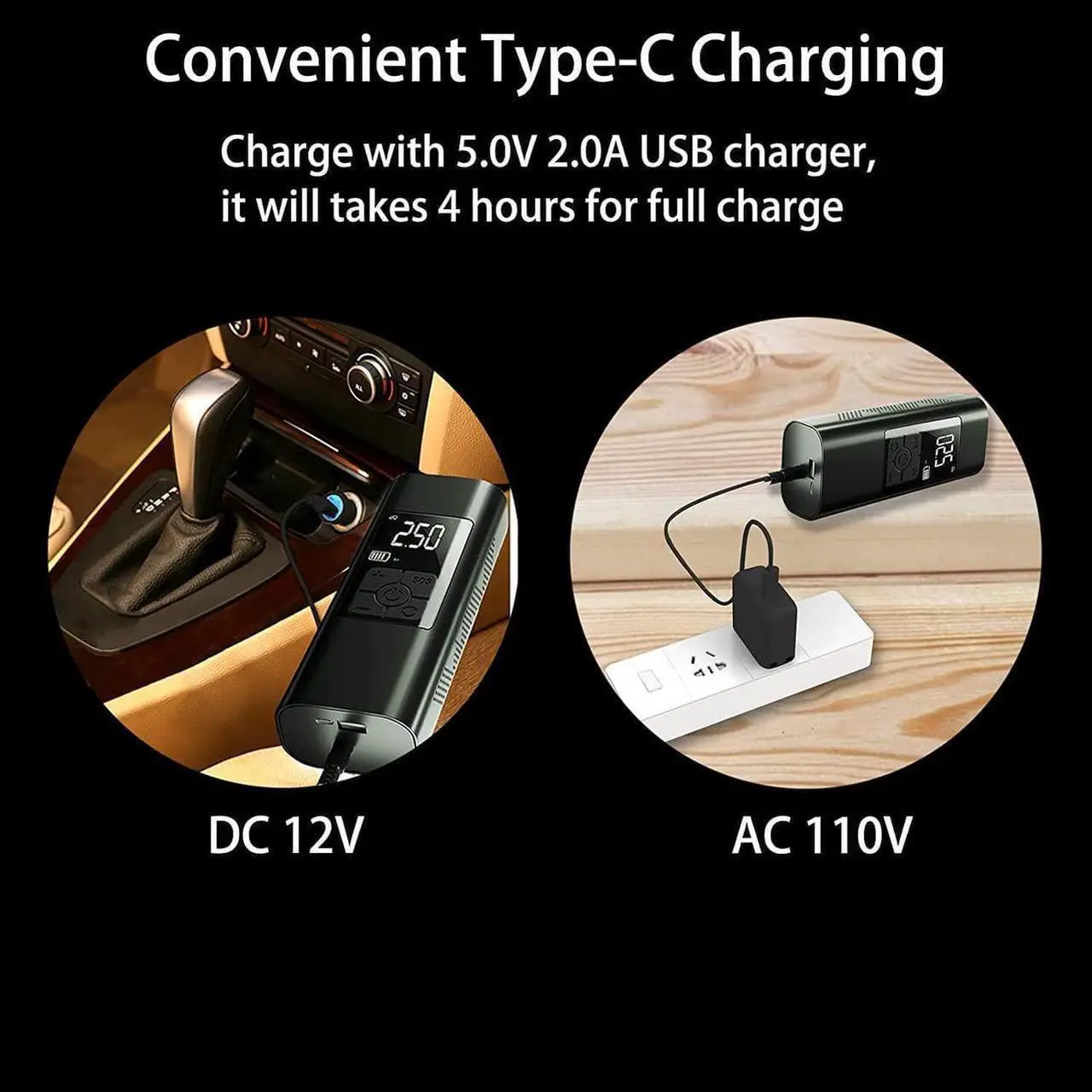 Alt view image 4 of 7 - Tire Inflator Portable Air Compressor for Car Tires 12 Volt Electric Car Air Pump Rechargeable 6000mA 140PSI Tire inflator Pump with Pressure Gauge Auto-Off for Car Bike Balls, Power Bank SOS