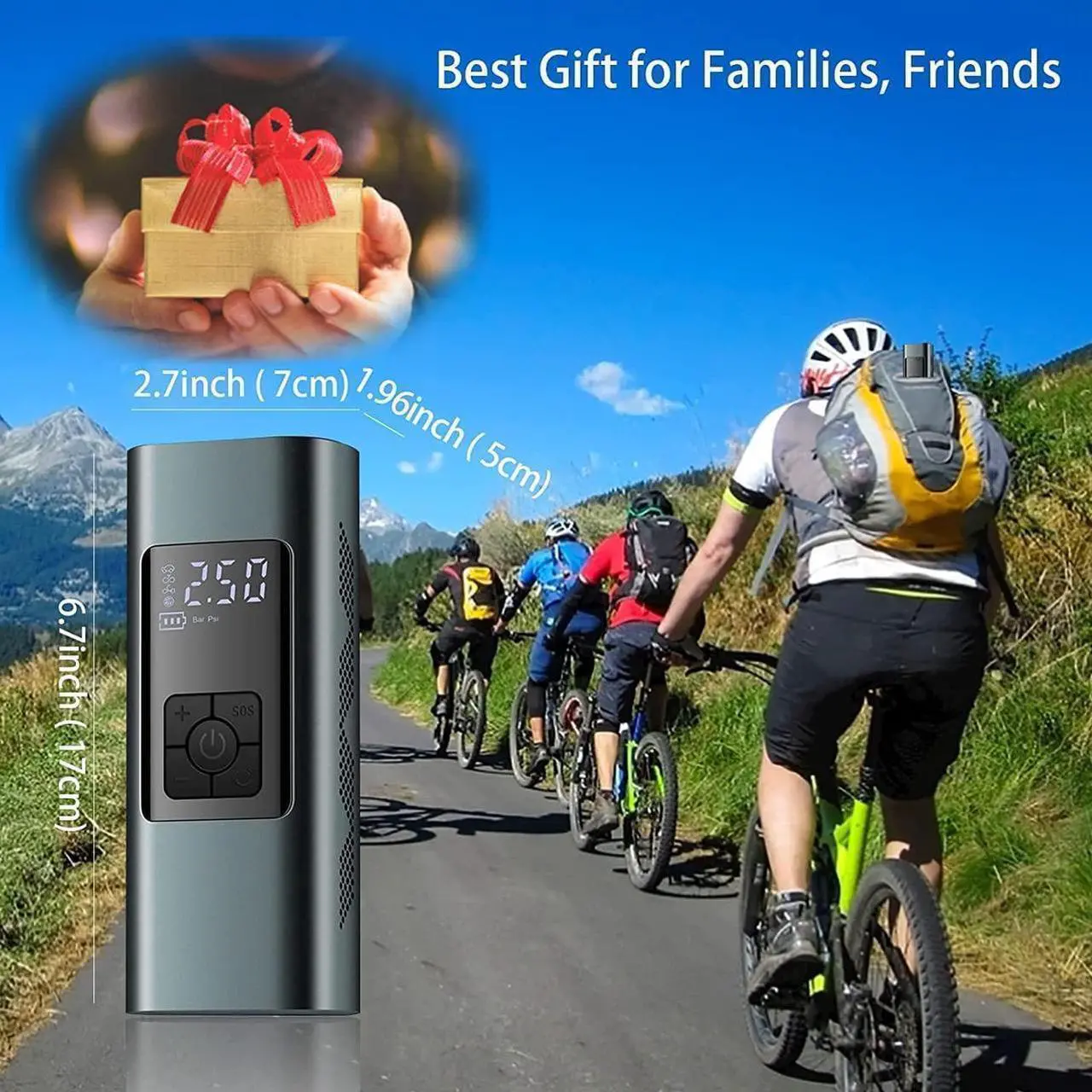 Alt view image 7 of 7 - Tire Inflator Portable Air Compressor for Car Tires 12 Volt Electric Car Air Pump Rechargeable 6000mA 140PSI Tire inflator Pump with Pressure Gauge Auto-Off for Car Bike Balls, Power Bank SOS