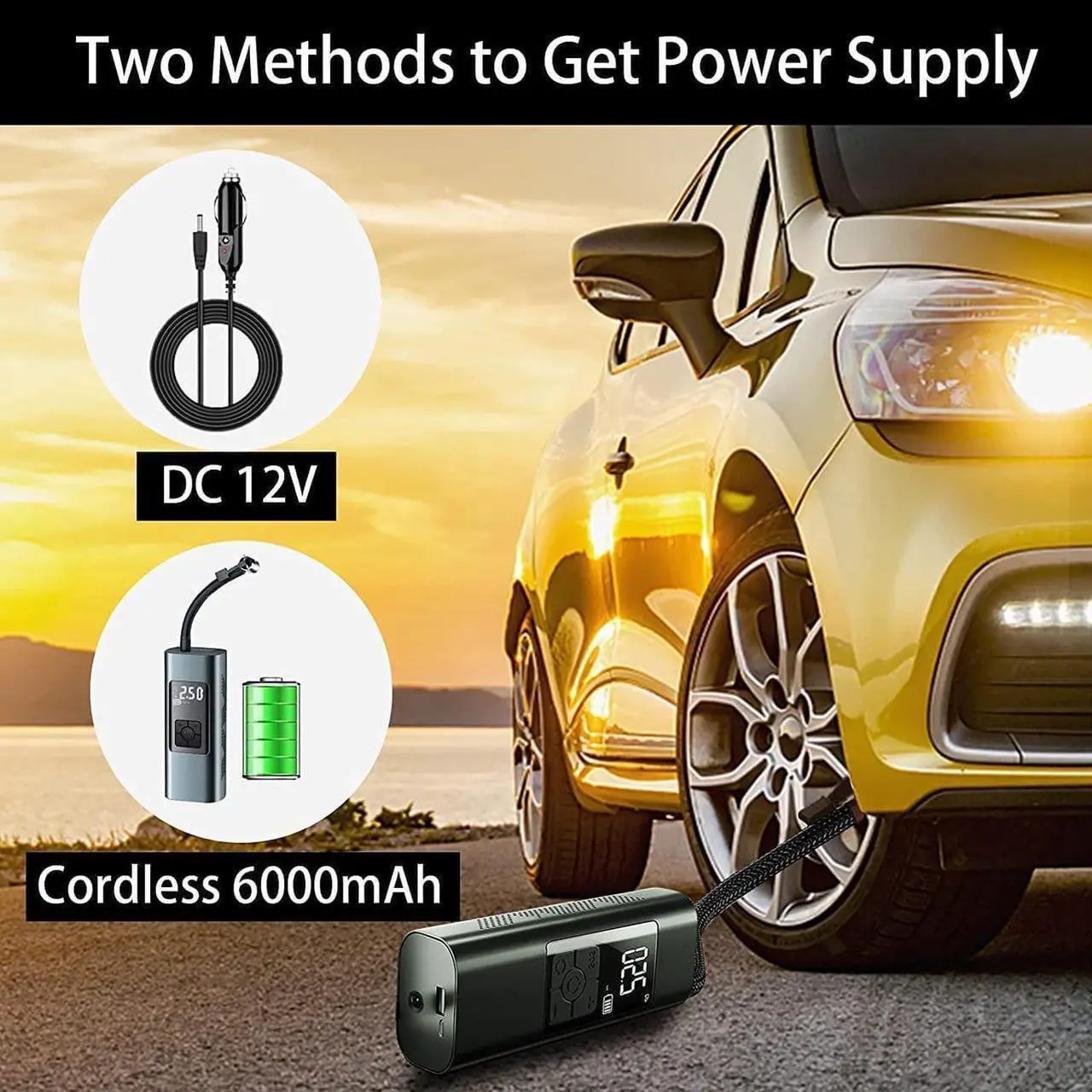 Alt view image 2 of 7 - Tire Inflator Portable Air Compressor for Car Tires 12 Volt Electric Car Air Pump Rechargeable 6000mA 140PSI Tire inflator Pump with Pressure Gauge Auto-Off for Car Bike Balls, Power Bank SOS