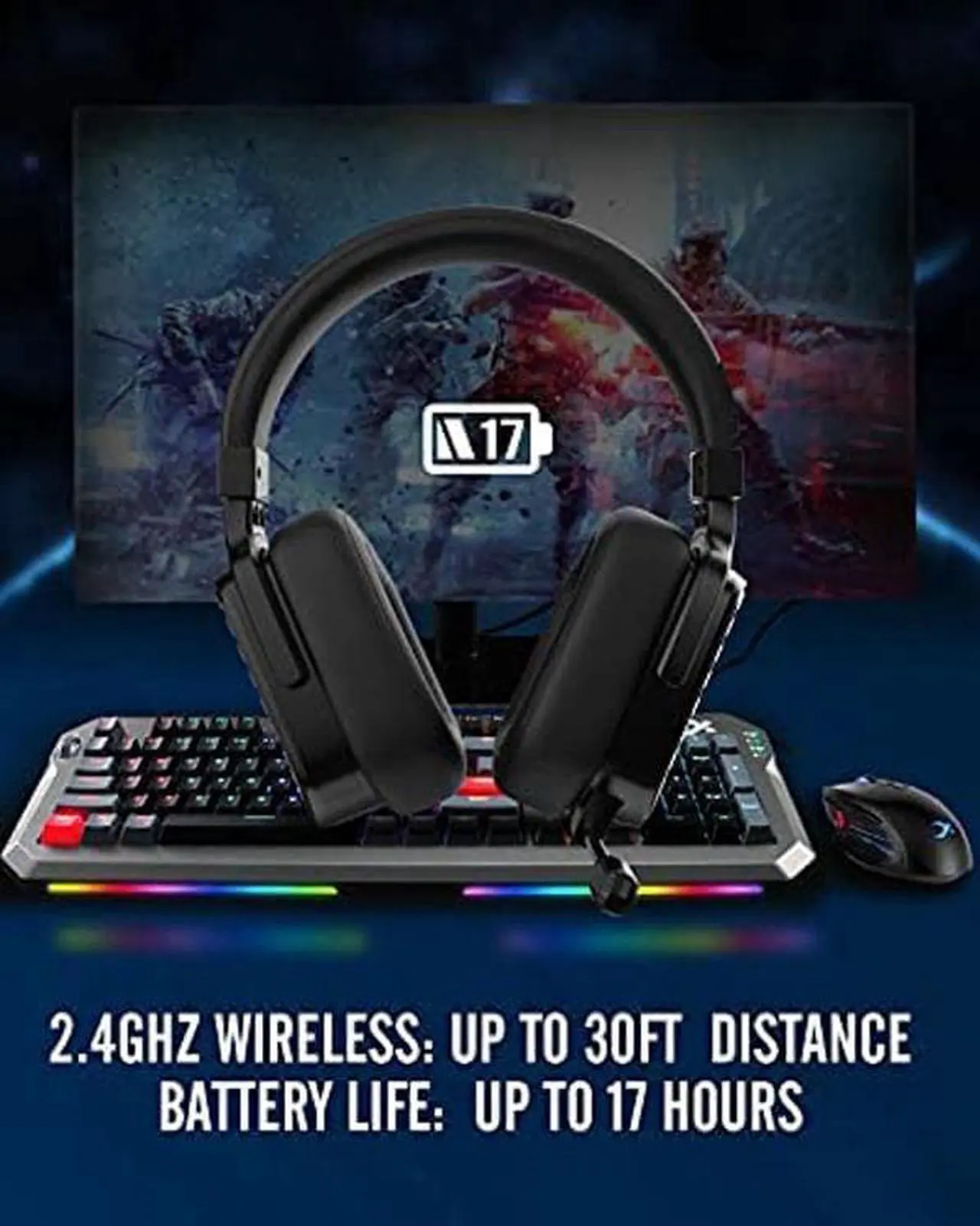 Alt view image 3 of 7 - XIBERIA T20 Wireless Gaming Headset with Detachable Unidirectional Microphone Compatible for PC,PS4,PS5,2.4GHz Ultra-Low Latency,Noise Cancelling MIC,Memory Foam Earmuffs