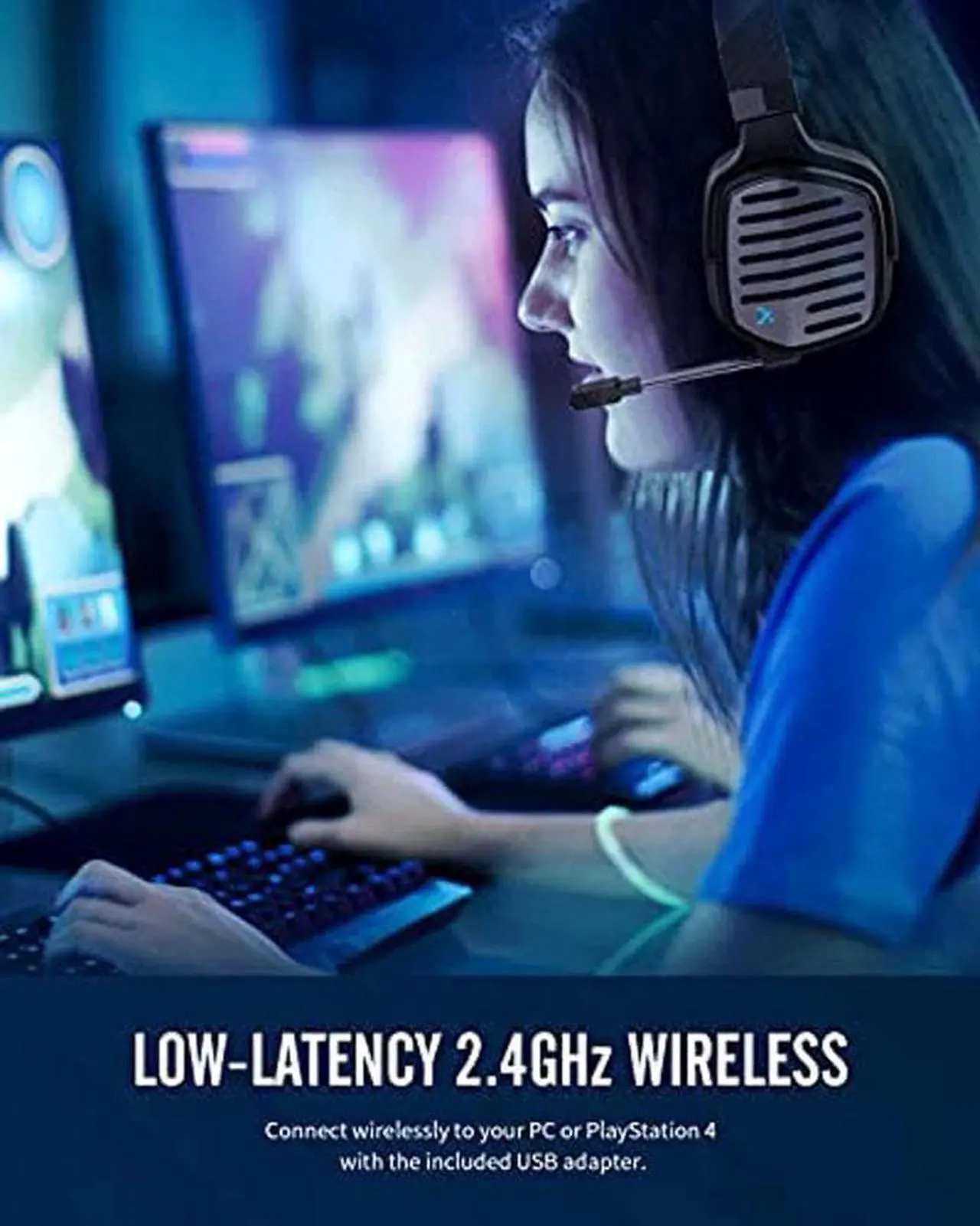 Alt view image 4 of 7 - XIBERIA T20 Wireless Gaming Headset with Detachable Unidirectional Microphone Compatible for PC,PS4,PS5,2.4GHz Ultra-Low Latency,Noise Cancelling MIC,Memory Foam Earmuffs