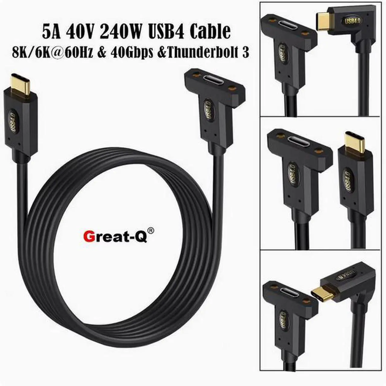 Alt view image 2 of 2 - USB4 :TYPE-C fair bend Turn Type-C master ear screws fixed panel extension cable 8K60HZ Lightning Multi-function 240W