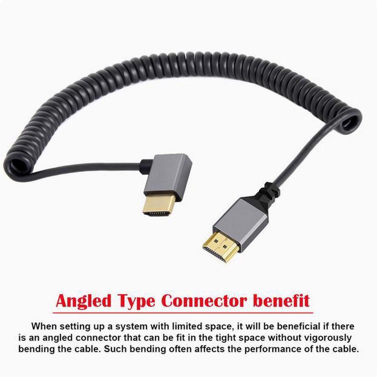 Main image of hdmi double male spring cable stretched 90 degrees side bend TV computer projector monitor HD cable 4k60hz