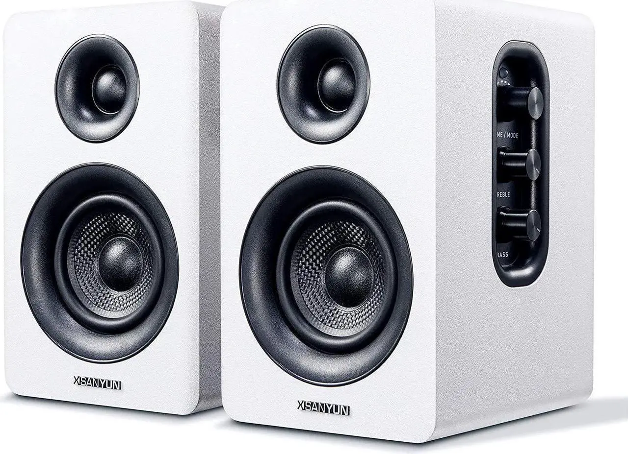 Main image of SW208 3" Active Bluetooth 5.0 Bookshelf Speakers 60W Carbon Fiber Speaker Unit - Built-in 24bit DAC Dynamic 3D Surround Sound 2.0 Computer PC Monitor Gaming (Pair, White)