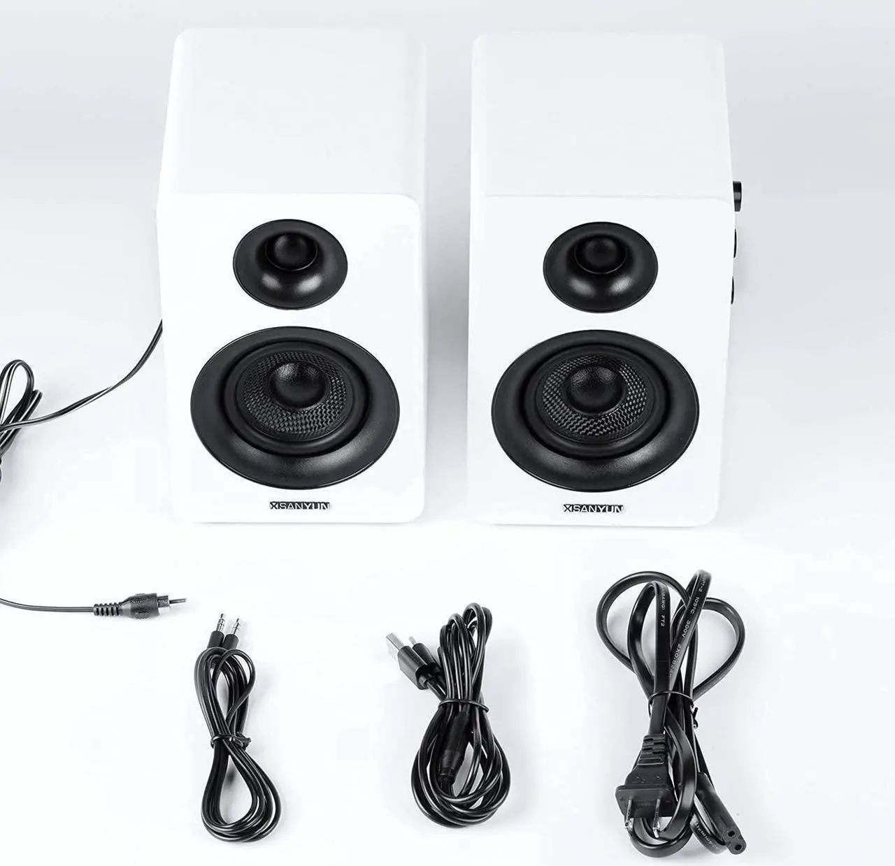 Alt view image 7 of 7 - SW208 3" Active Bluetooth 5.0 Bookshelf Speakers 60W Carbon Fiber Speaker Unit - Built-in 24bit DAC Dynamic 3D Surround Sound 2.0 Computer PC Monitor Gaming (Pair, White)