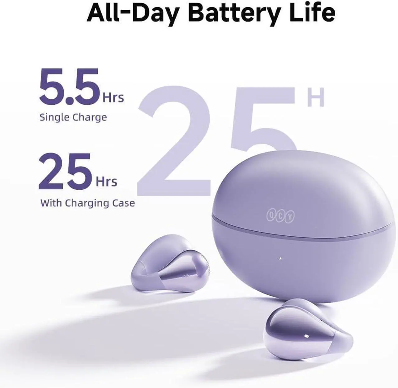 Alt view image 4 of 4 - QCY Crossky C30 Open Ear Headphones Wireless Bluetooth, Clip-On Earbuds with 4 ENC Noise Cancelling Mic, Stable Fit, Dual Connection, EQ Customized, Sports Earphones for Workout/Running Purple