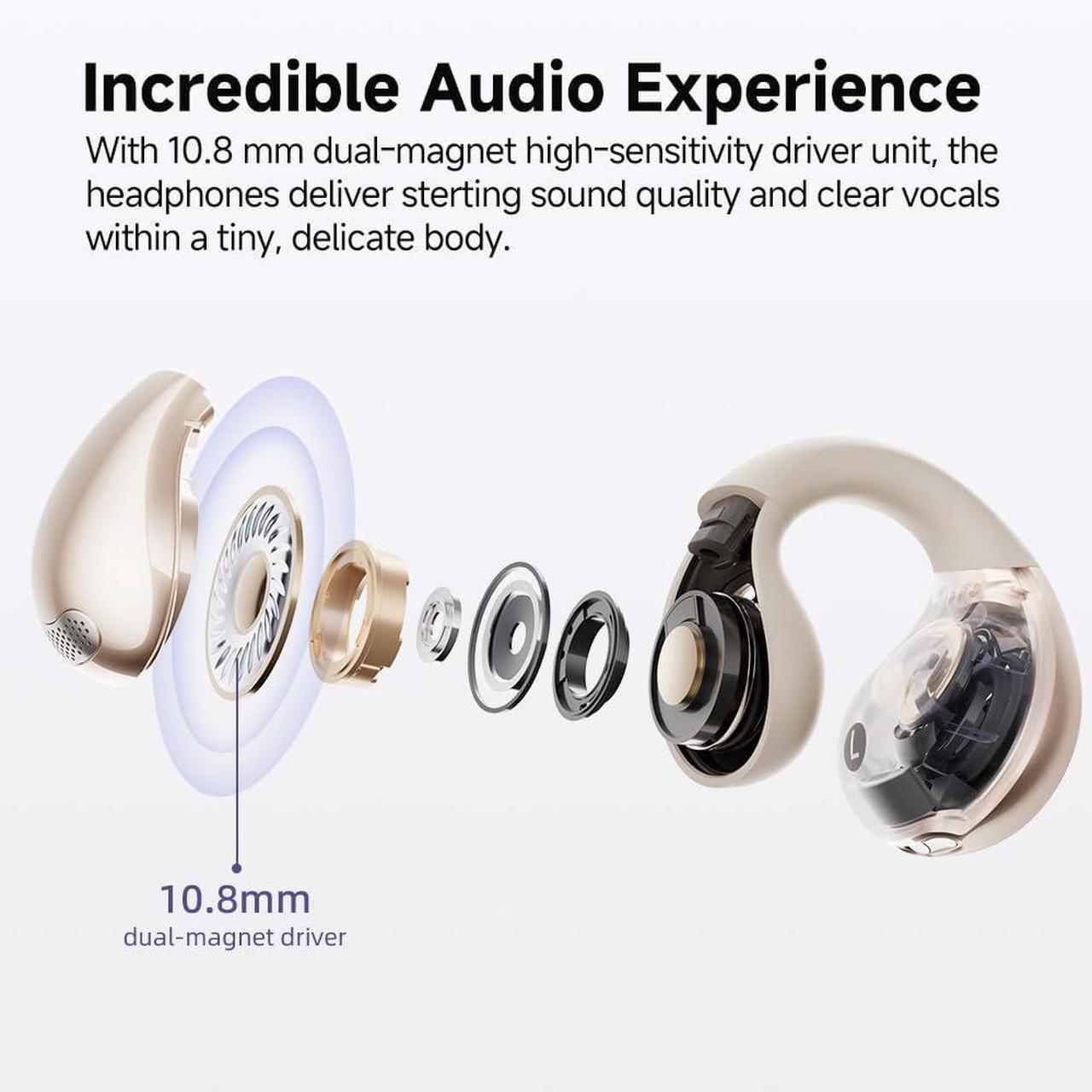 Alt view image 2 of 4 - QCY Crossky C30 Open Ear Headphones Wireless Bluetooth, Clip-On Earbuds with 4 ENC Noise Cancelling Mic, Stable Fit, Dual Connection, EQ Customized, Sports Earphones for Workout/Running White