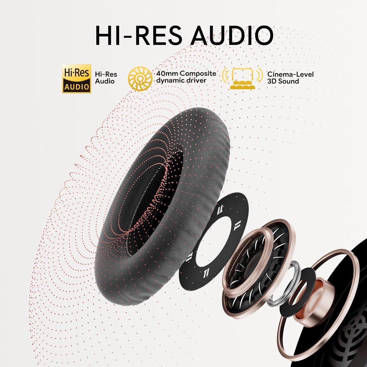 Alt view image 5 of 7 - QCY H3 ANC Bluetooth Headphones Over Ear, Active Noise Cancelling Bluetooth 5.4 Headphones with Microphones, Hi-Res Audio Sound, Multipoint Connection, 60H Playback, Custom EQ via App