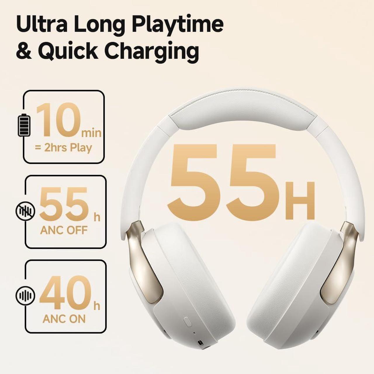 Alt view image 4 of 7 - QCY H3 PRO Adaptive ANC Wireless Headphones Over Ear, 50dB Active Noise Cancellation with Multiple Modes, LDAC Hi-Res Wireless Audio, 55H Playtime, Custom EQ via App, Bluetooth 5.4