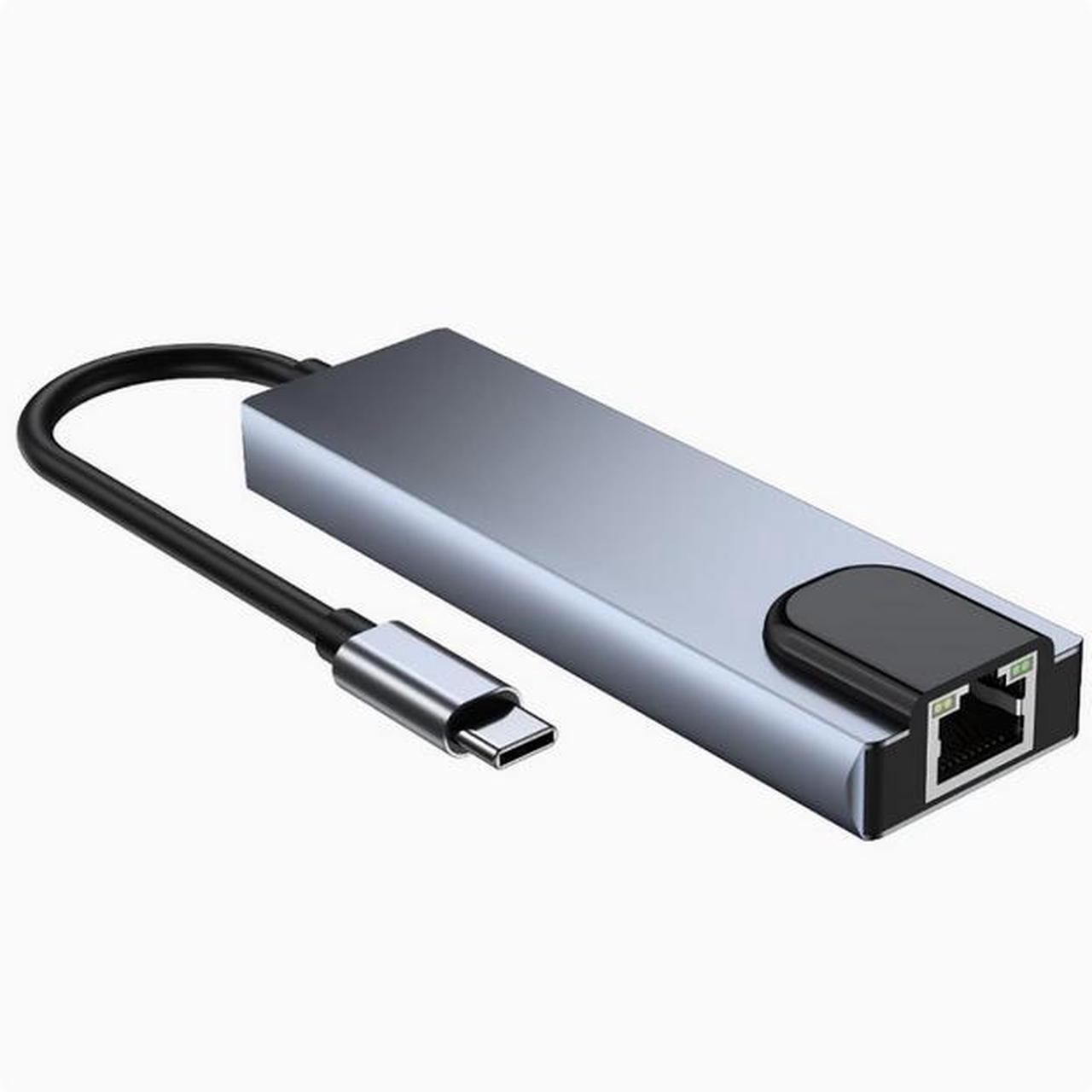 Alt view image 2 of 3 - Yp-c 5-in-1 multi-function network card dock usb hub+ network card +HDMI+PD brain switching dock