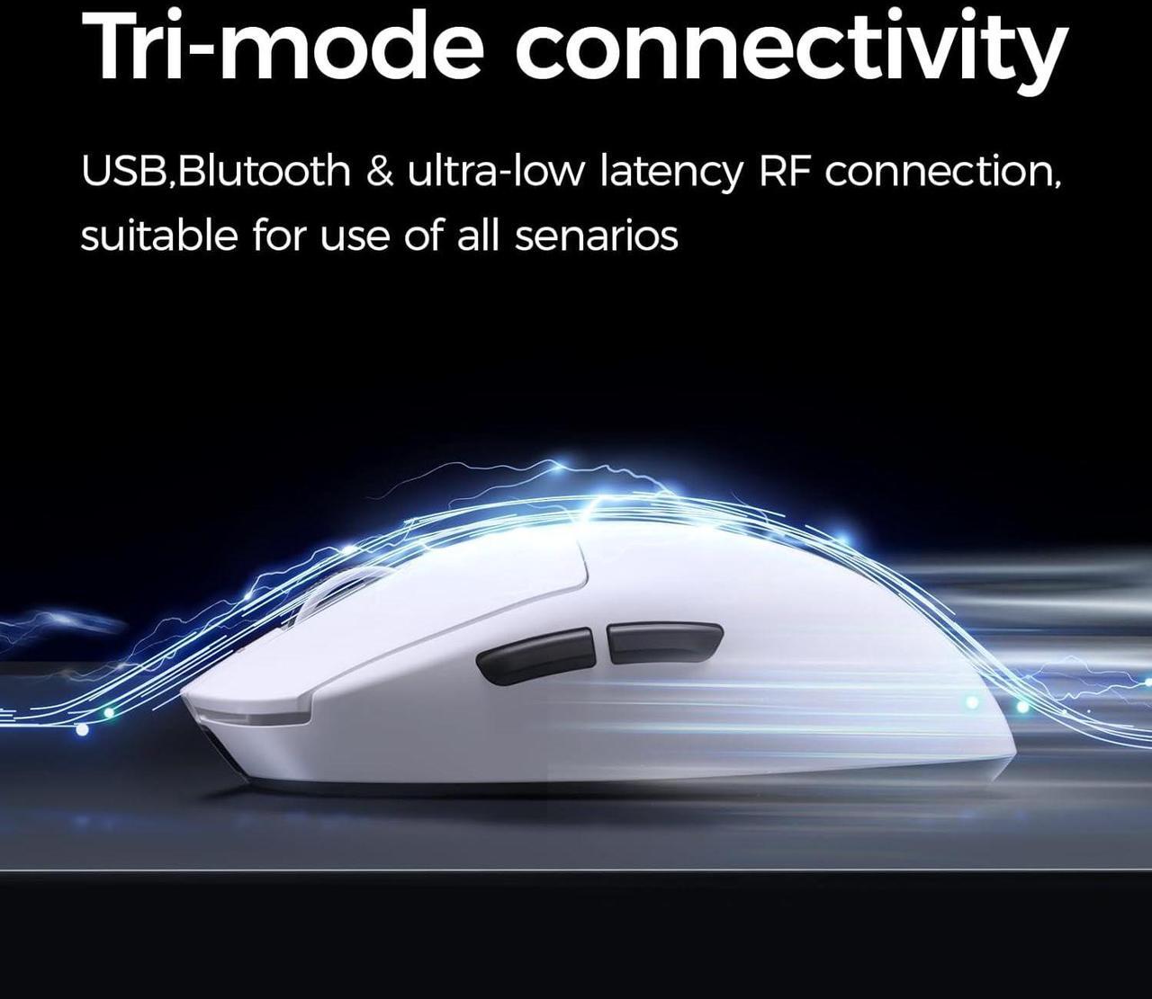 Alt view image 4 of 6 - MCHOSE A7 Pro Wireless Gaming Mouse, Tri-Mode Connection, 59 Grams, PAW3395 26K DPI Sensor, Wired 8K/Wireless 1K Polling, 130 Hour Battery Life
