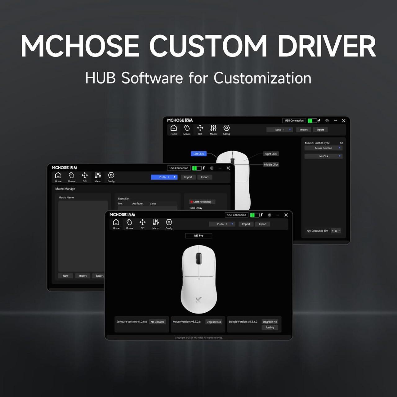 Alt view image 6 of 7 - MCHOSE M7 Ultra Wireless Gaming Mouse, 8K Polling, 55g Lightweight Ergonomic Computer Mouse PAW3950 Optical Sensor 750 IPS 26000 DPI 6 Programmable Controls USB-C 3-Modes PC/Mac White