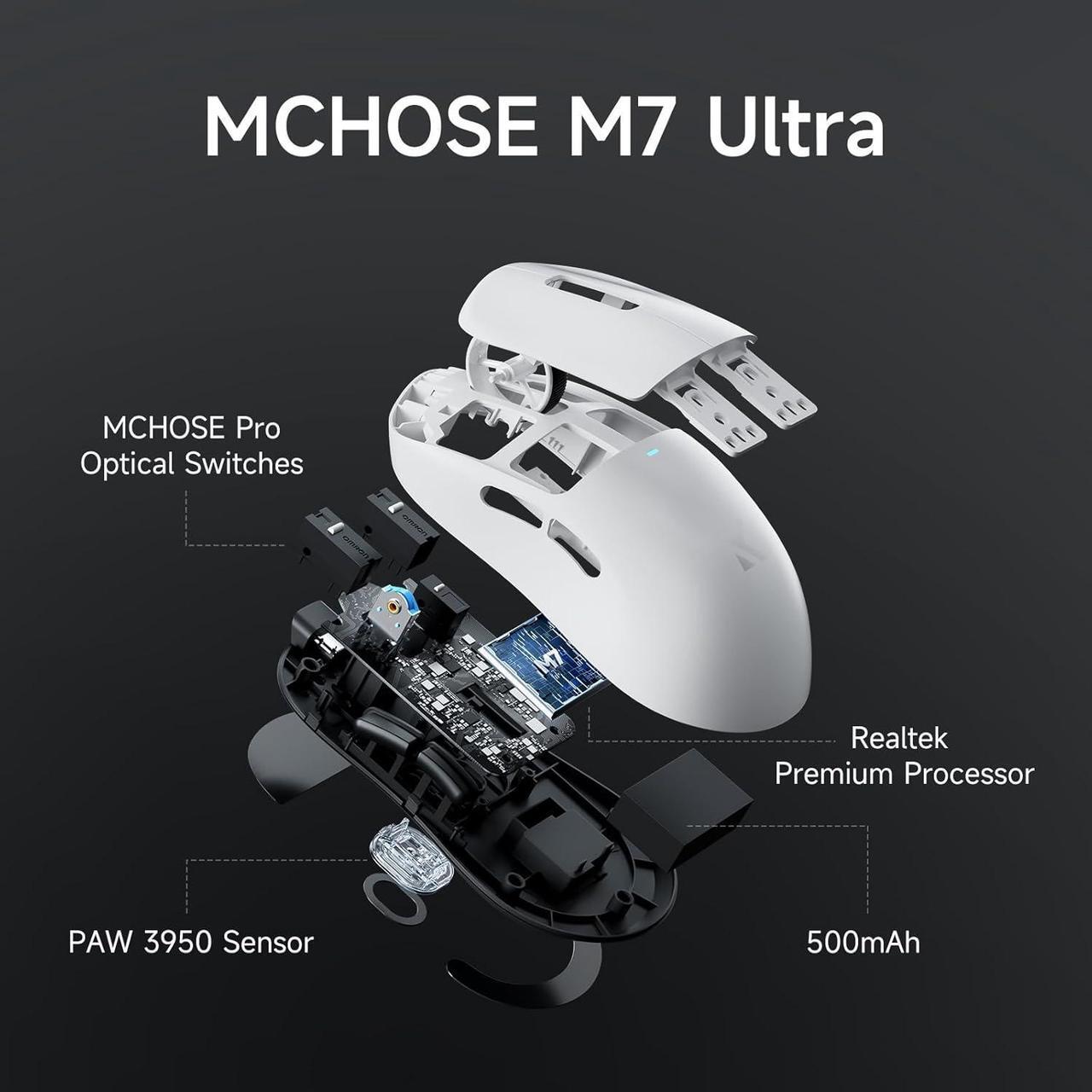 Alt view image 4 of 7 - MCHOSE M7 Ultra Wireless Gaming Mouse, 8K Polling, 55g Lightweight Ergonomic Computer Mouse PAW3950 Optical Sensor 750 IPS 26000 DPI 6 Programmable Controls USB-C 3-Modes PC/Mac White